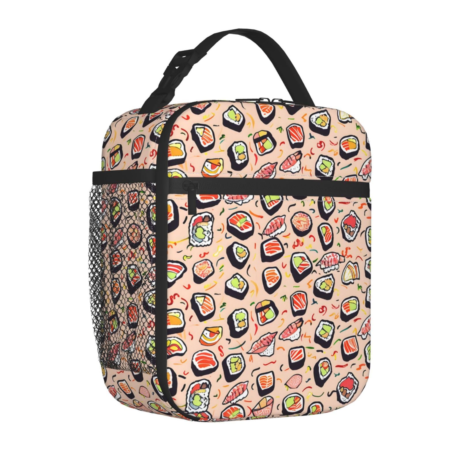 Plistiz Colorful Sushi Rolls Lunch Box for Women Men, Insulated Lunch Box, Reusable Lunch Bag for Office, Work, Picnic, Travel