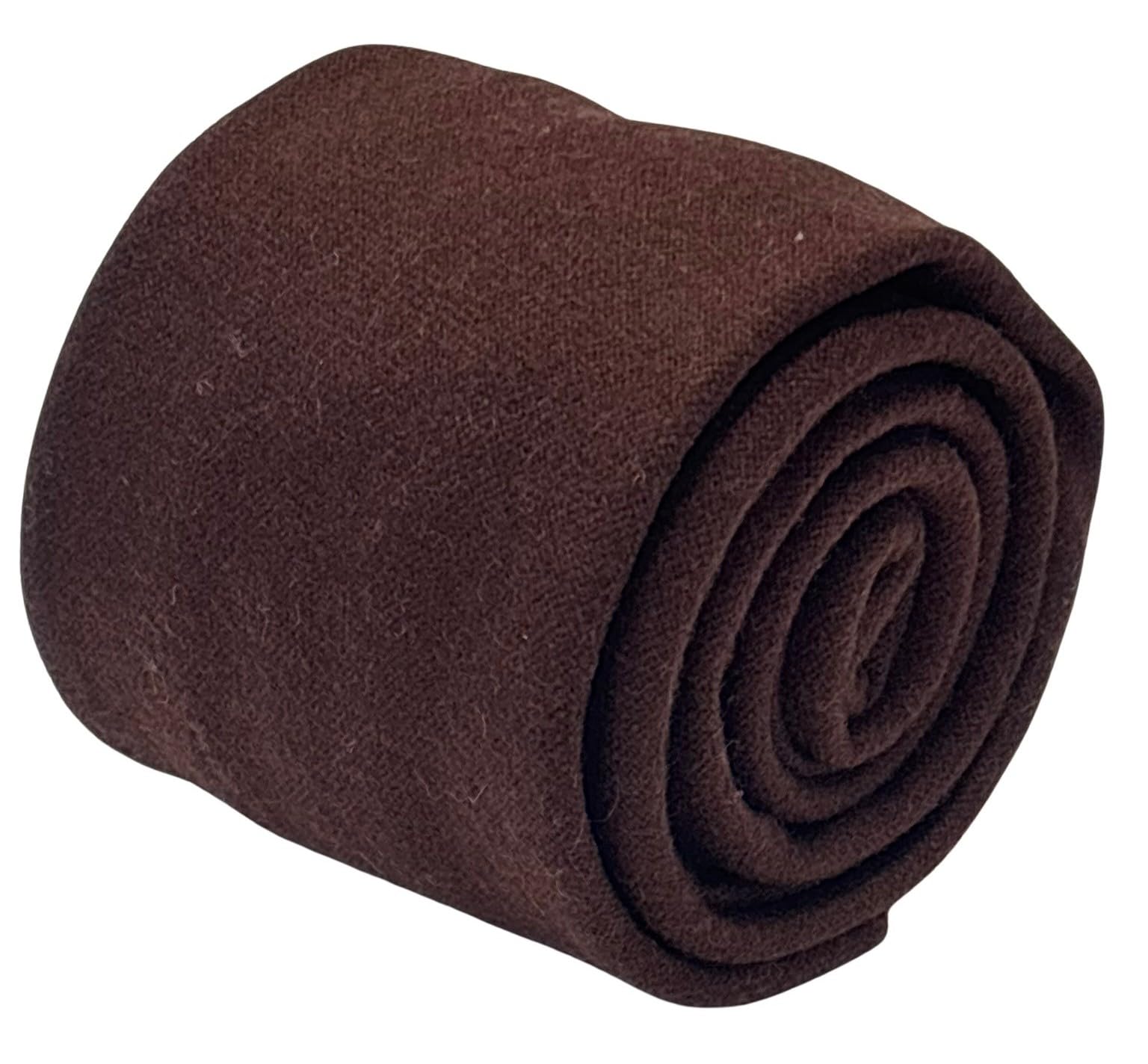 Frederick Thomas 100% Wool Necktie, 8cm Width, Chocolate Dark Brown, British Designer