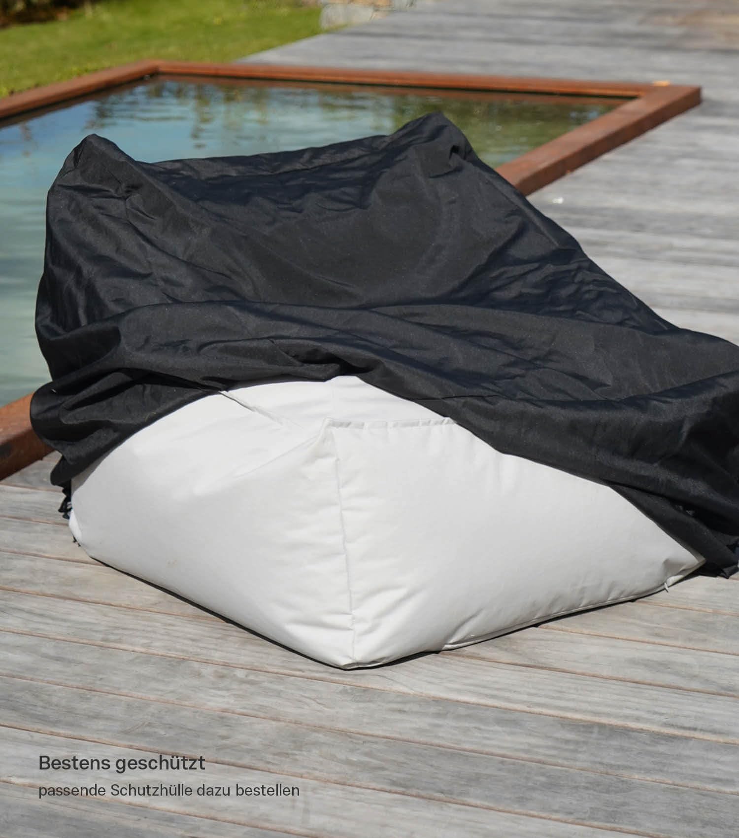 mokebo Gartensessel mit Hocker & Schutzhülle 'Der Sunnyboy' Made in Germany, Outdoor Sitzsack, Bean Bag mit Füllung, als Liegekissen, Gartenliege, Relaxliege, Bodenkissen oder Liege in Lichtgrau