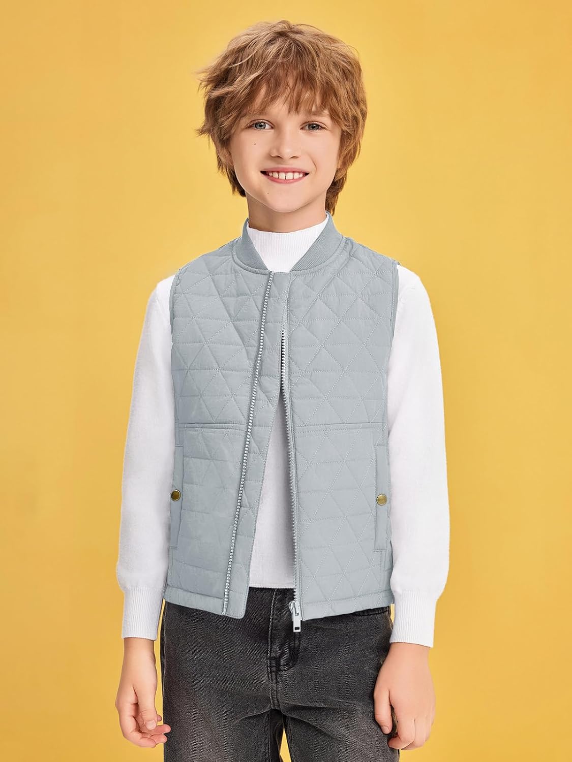 Haloumoning Boys Zip Up Puffer Vest Kids Lightweight Quilted Sleeveless Jackets Outerwear with Pockets 4-14 Years