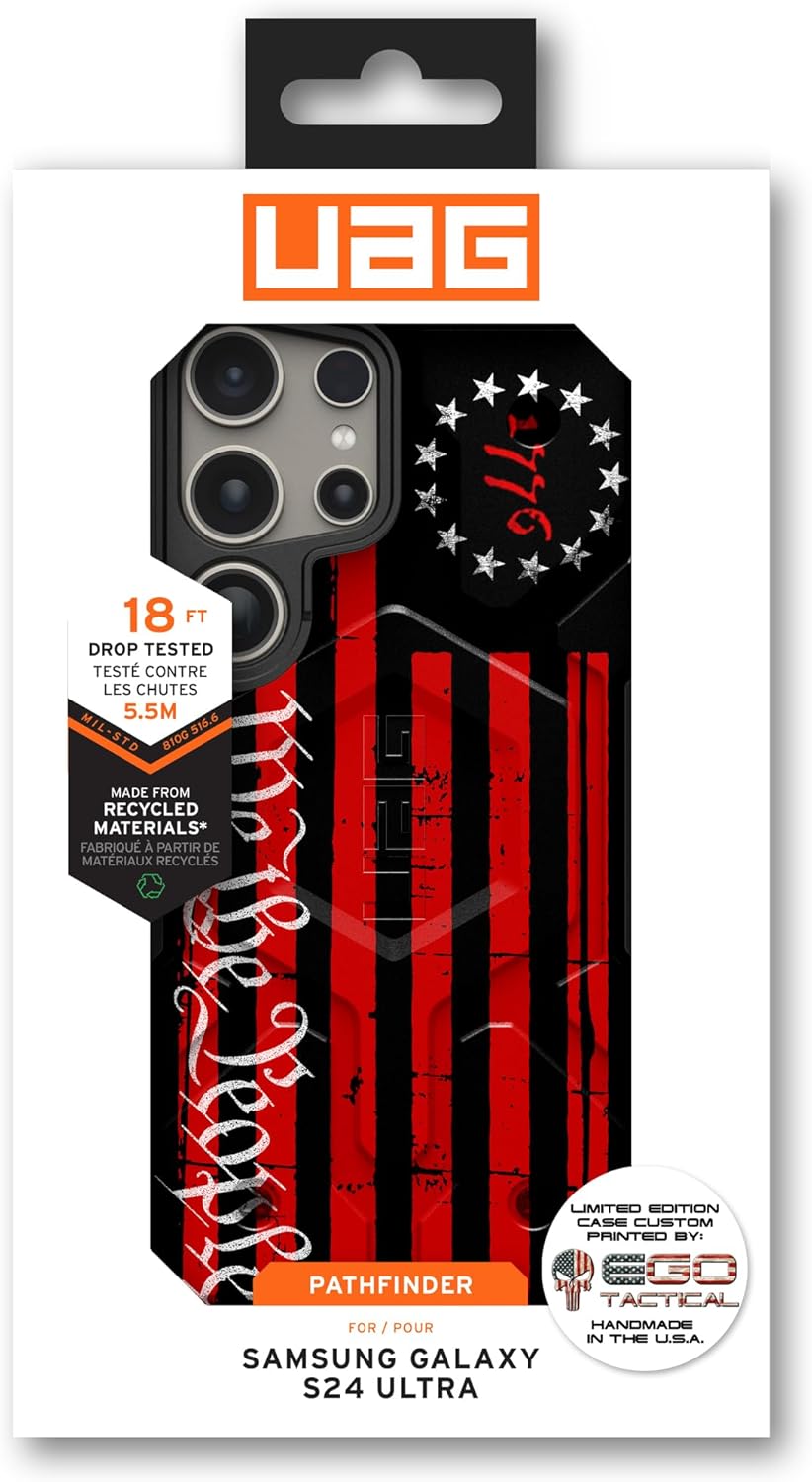 EGO TACTICAL for Samsung S24 Ultra Case, UAG, Rugged Military Cover, Drop-Proof Resistant Protective Case, Urban Armor Gear Case We The People Red 13-Star 1776 Flag