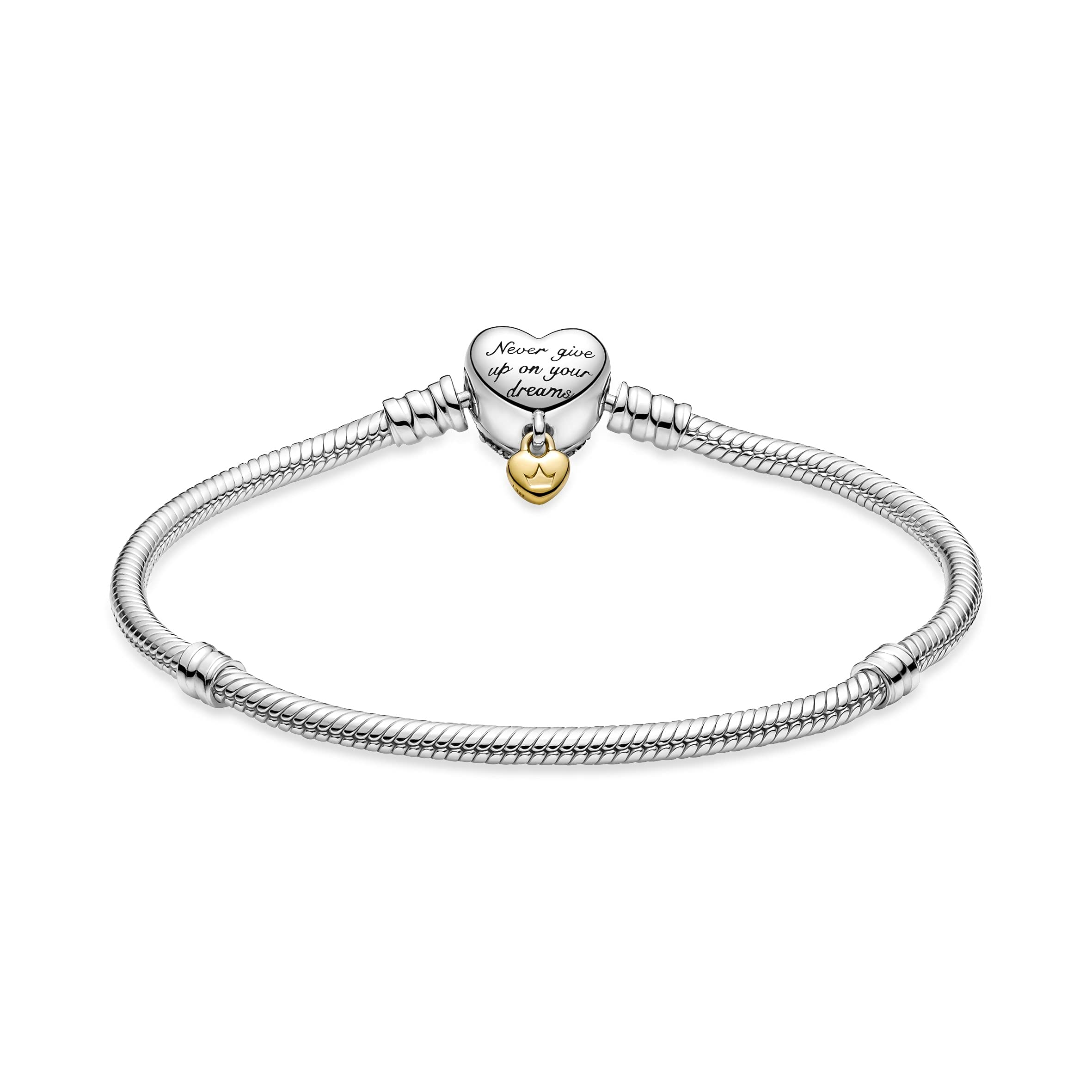 PANDORA Schlangen-Gliederarmband mit Herz-Verschluss mit Sterling-Silber und 14 Karat vergoldete Metalllegierung und Zirkoniasteine aus der Disney x Collection, 20 cm