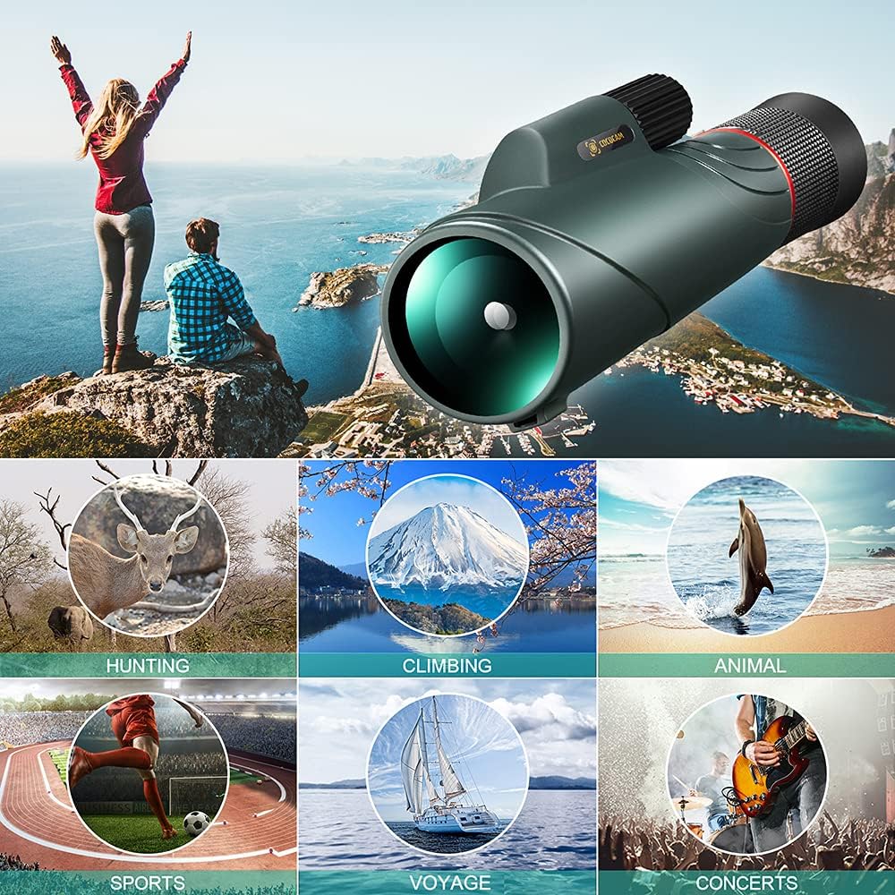 10-20X50 Monocular Telescope for Smartphone, Cococam High Powered Zoom Monoculars for Adults with Tripod & Phone Holder, BAK4 Prism FMC Waterproof Anti-Fog Monocular for Bird Watching Hunting Hiking