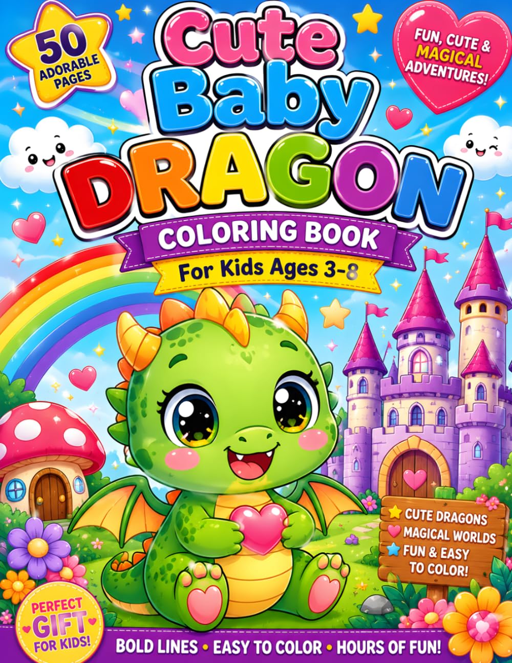 Kawaii Sea Animals Coloring Book for Kids Ages 3-8: Bold and Easy Cute Ocean Animal Coloring Pages for Toddlers and Young Kids