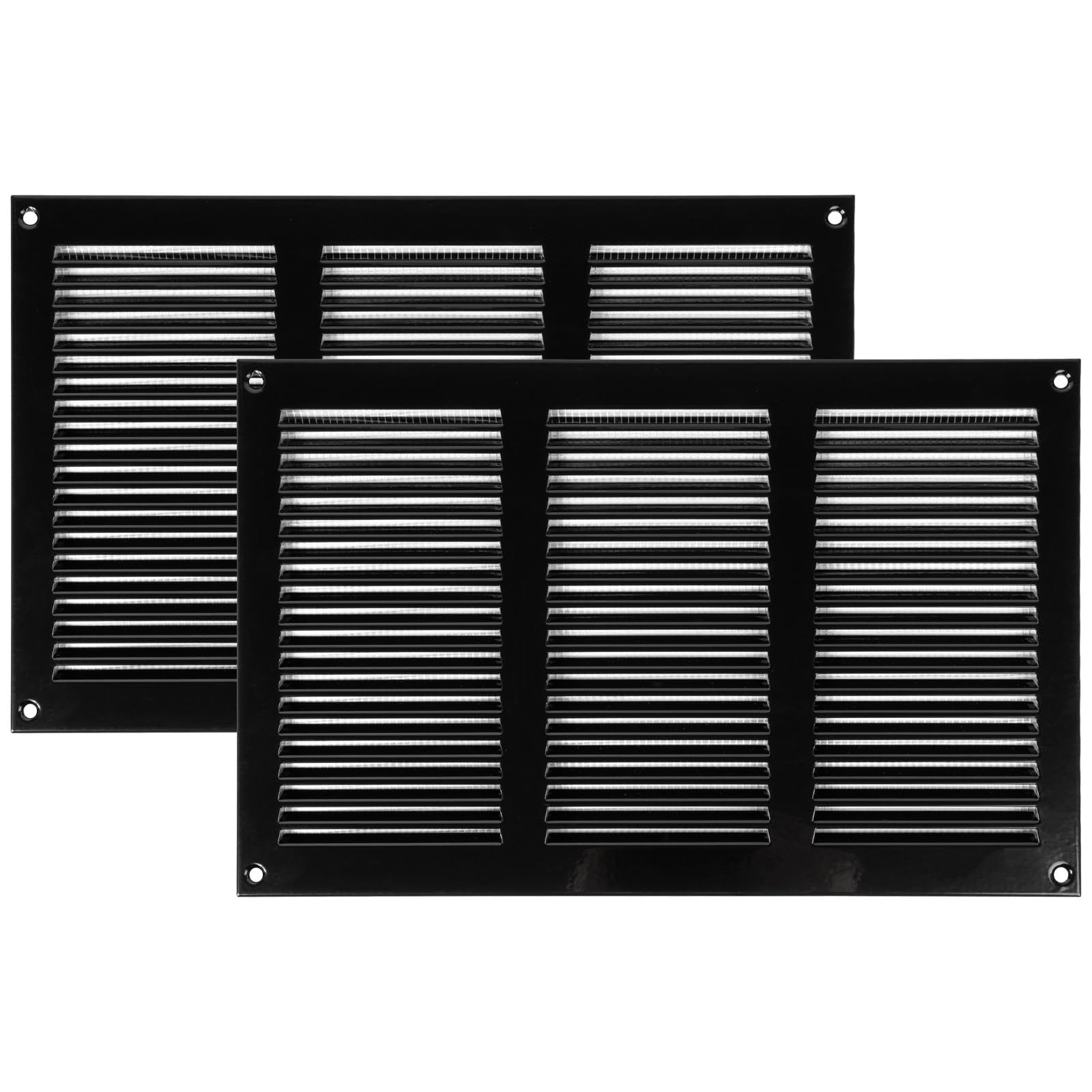 Vent Systems 12'' x 8'' Inch Black Air Vent Cover Metal Air Return Grill with Built in Pest Guard Screen HVAC Vent Cover for Home Improvement Vent Duct Cover Pack of 2