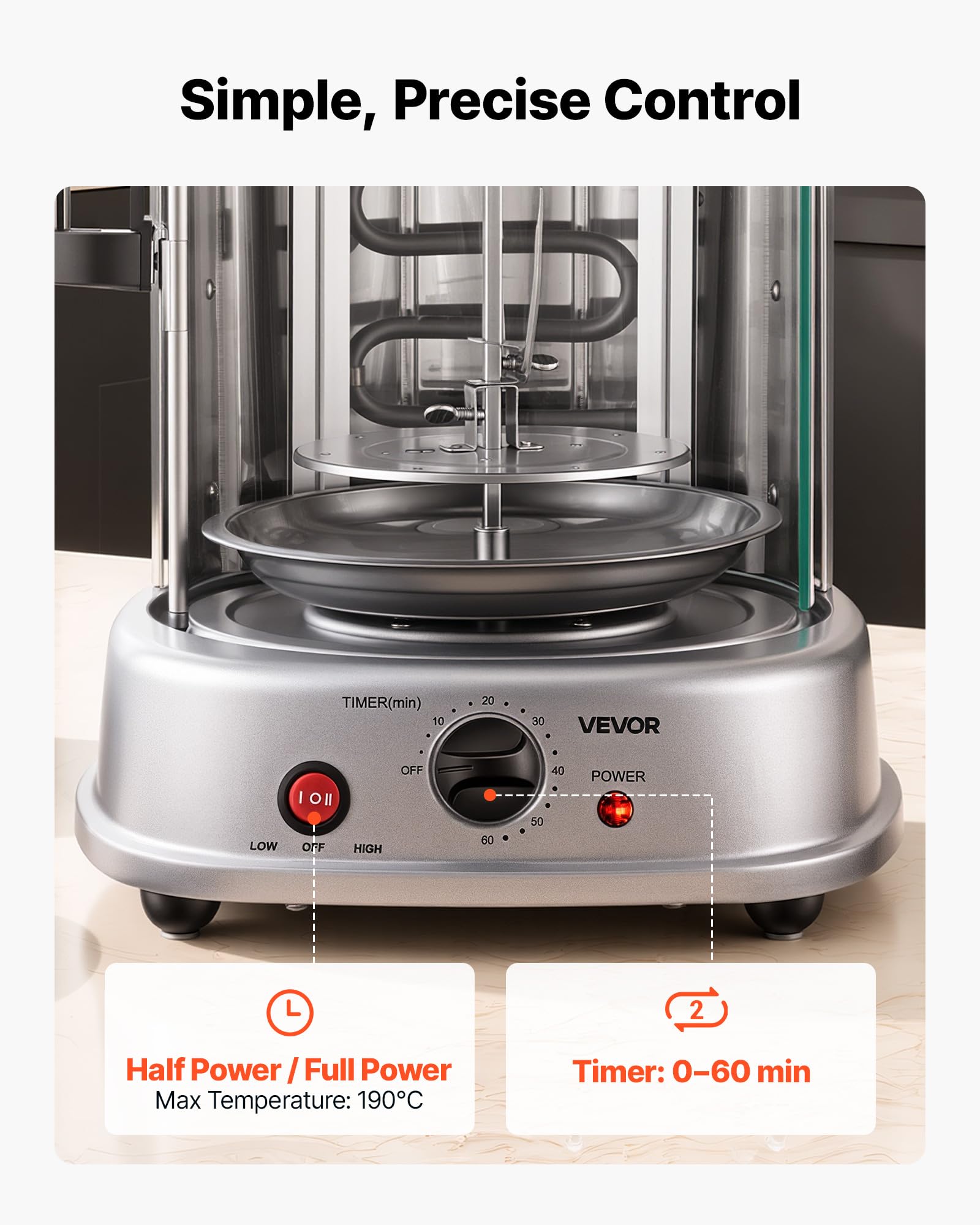 VEVOR Máquina para Asar Shawarma 11,5 L, Asador Vertical Giratorio 1500 W
