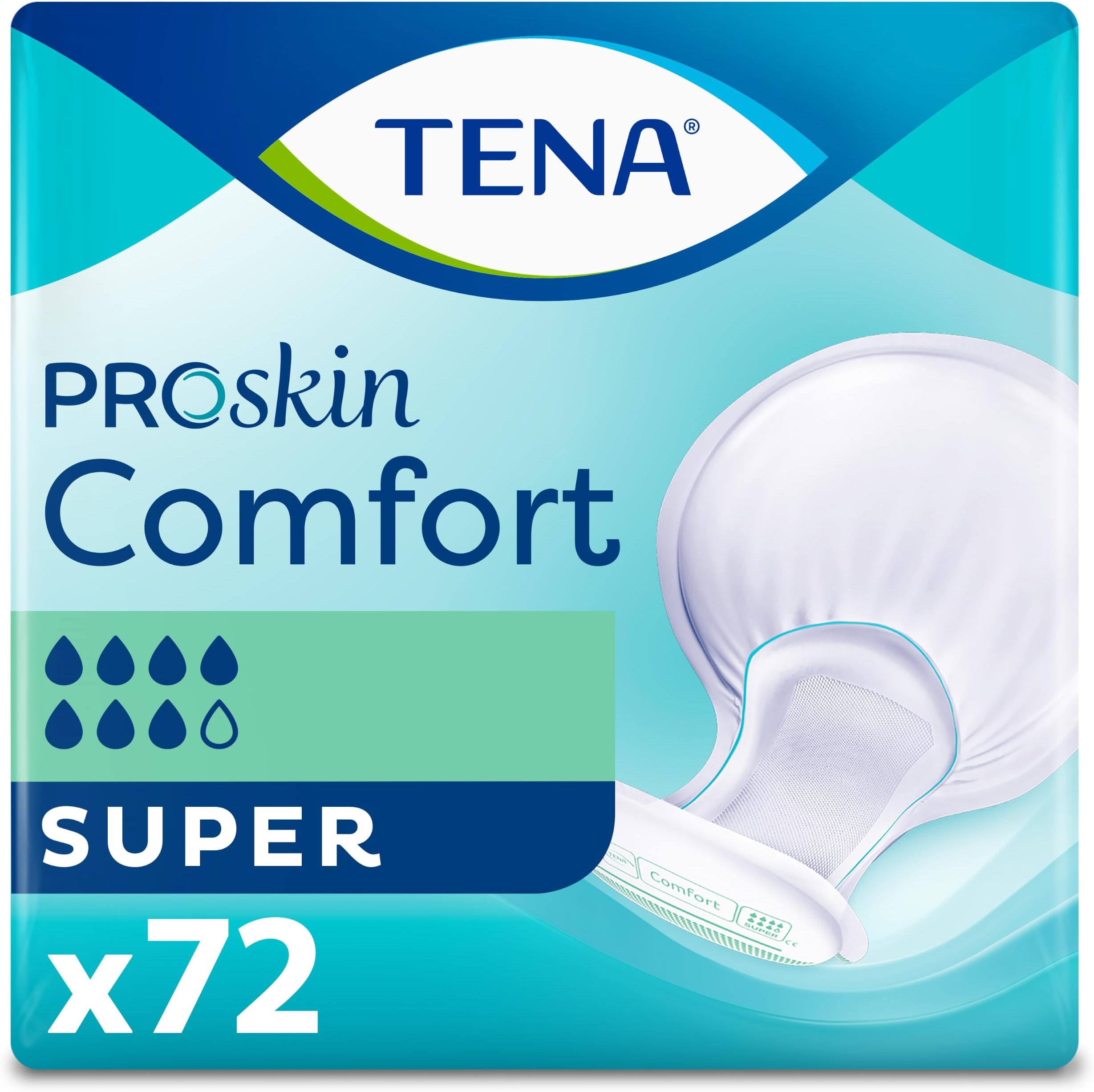 ProSkin Comfort Incontinence Pads, Super, 2 Packs (72 Count) | Bowl-Shaped, for Heavy Urine Leakage, High Absorbency with FeelDry Advanced™, Breathable Back-Sheet & Secure Fit