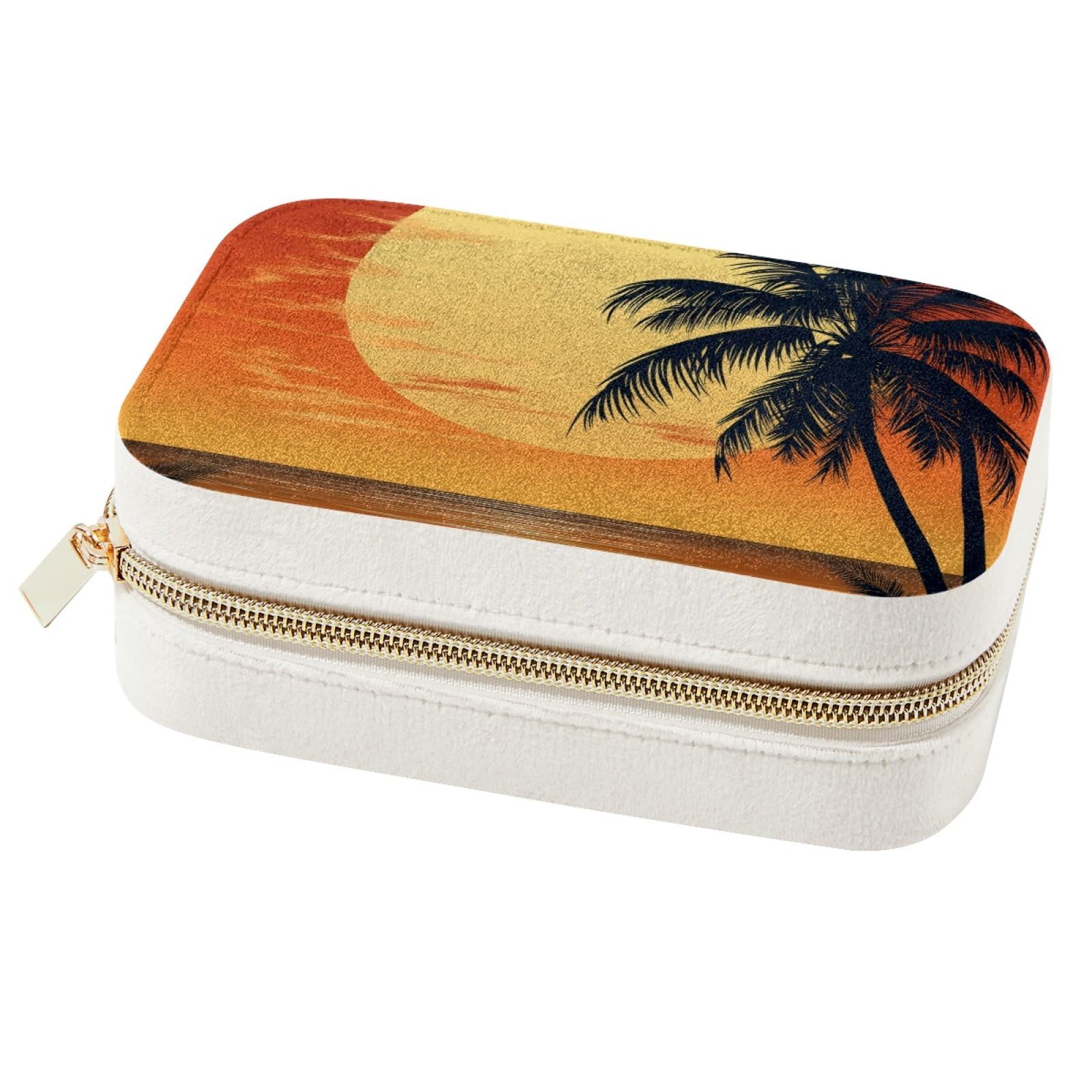 Boîte à bijoux de voyage cocotier et coucher de soleil pour bagues