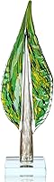 QFkris 16-Inch Hand Blown Glass Tree of Life Leaf Sculpture - Unique Art Decor Statue for Shelf, Living Room, Office
