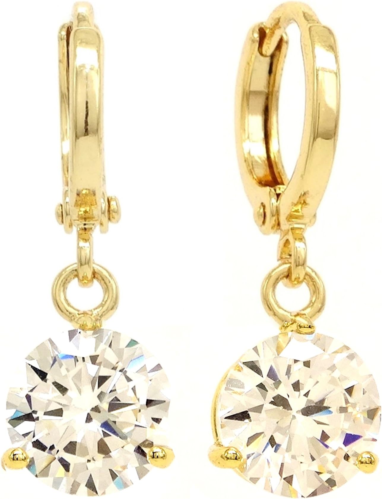 Genuine 18K yellow gold plated hoop earrings handmade classic with clear dazzling white gemstone with black jewellery box