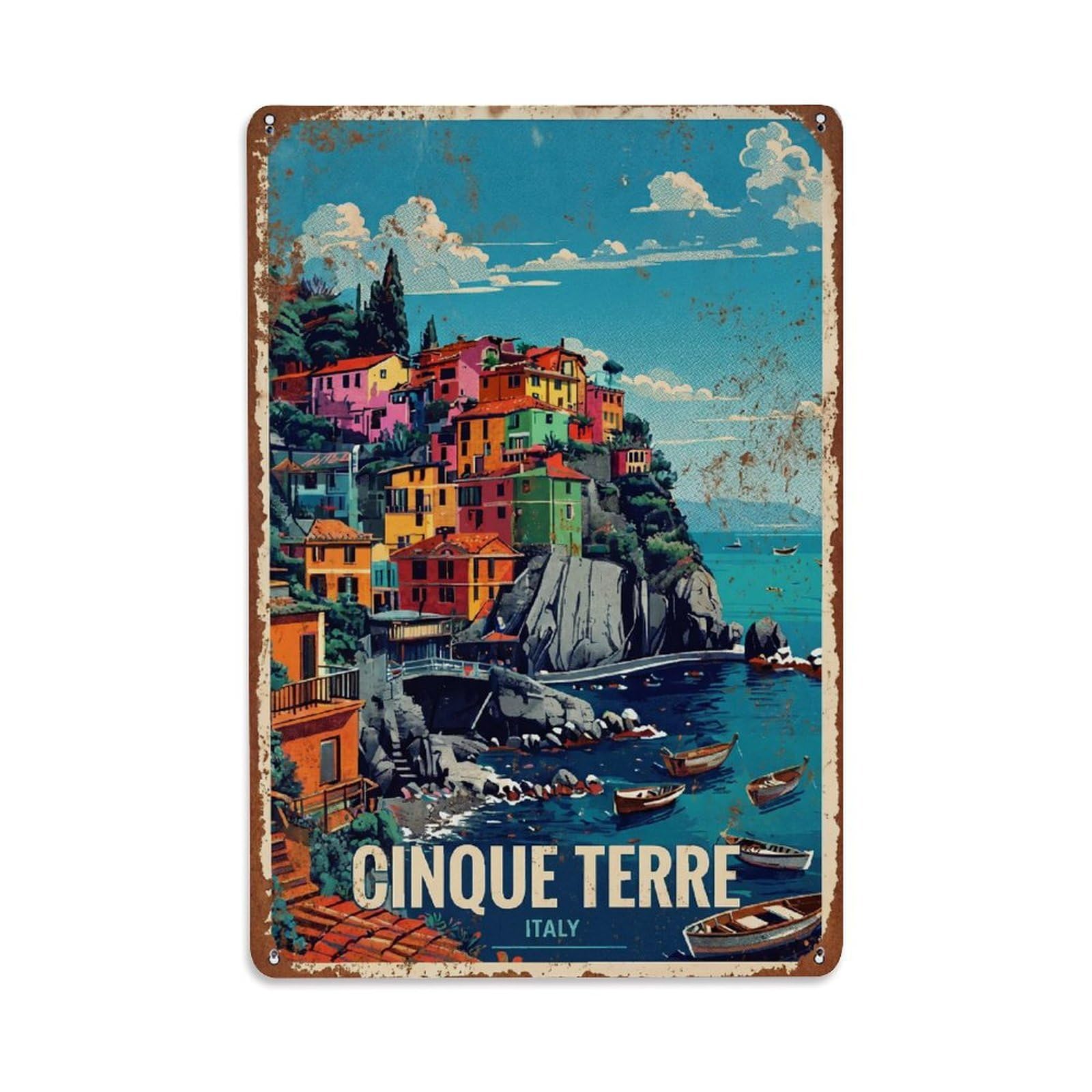 Yrnq 08X12inch Vintage Style Vintage Travel Cinque Terre Italy Passage Metal Tin Sign