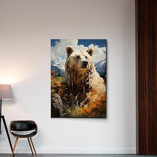 Miniatura 5 de Grizzly Bear Wall Art Decor, Grey Bear Mama and Cubs Framed Pictures Woodland Animal Poster Snowy Winter Canvas Prints for Baby Kids Room Nursery