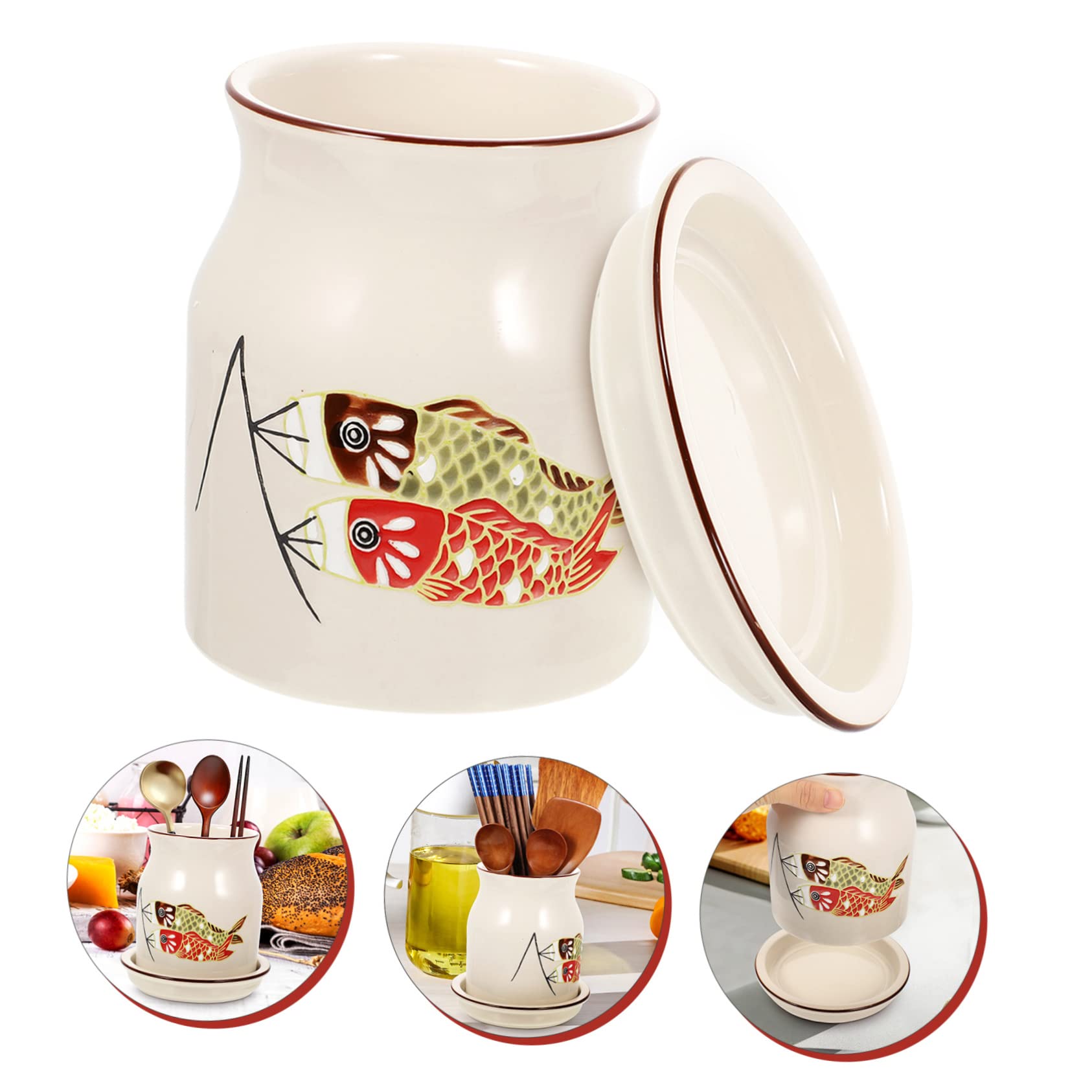 Amosfun Keramik Beige Abtropflöchern Besteckhalter für Küchentisch