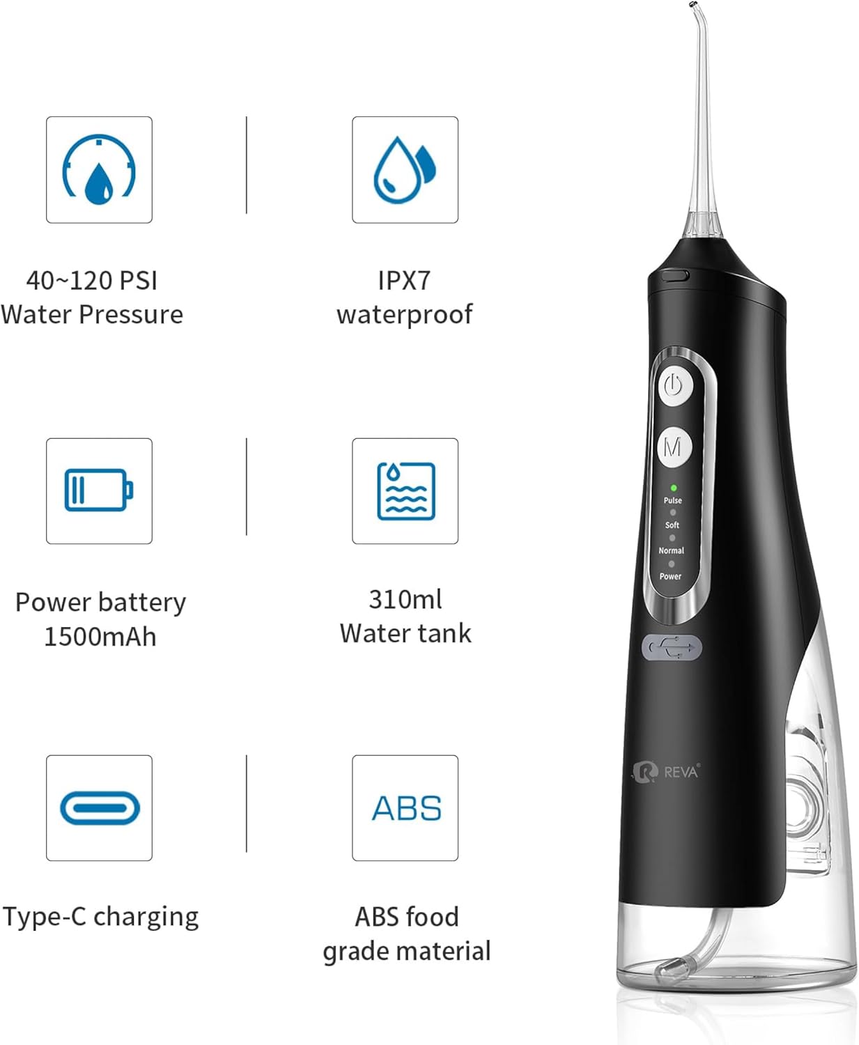 Cordless Dental Water Flosser for Teeth, Gums & Braces - Electric Oral Irrigator 310ML, 4 Modes, Rechargeable, 4 Jet Tips, Smart Memory, 360° Nozzle, IPX7 Waterproof & Low Noise (M209 - Black)