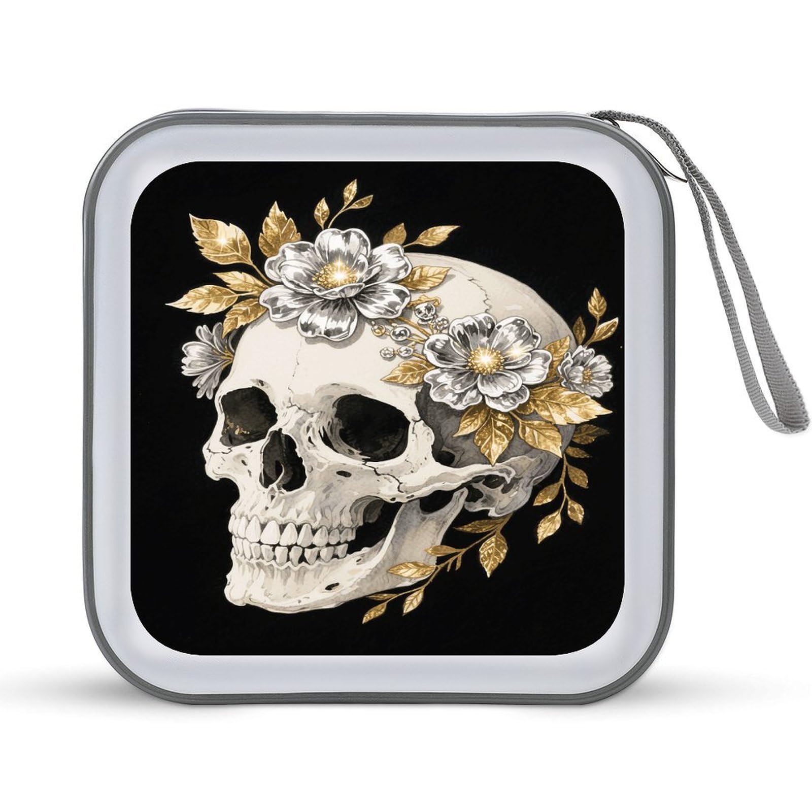 VstaDank Flower Skull CD Case DVD Holder Storage Portable Carry Binder Holder Wallet Large Storage Disc Wallet Bag Hard Plastic DVD Disc Case Large Media Binder 40 Capacity