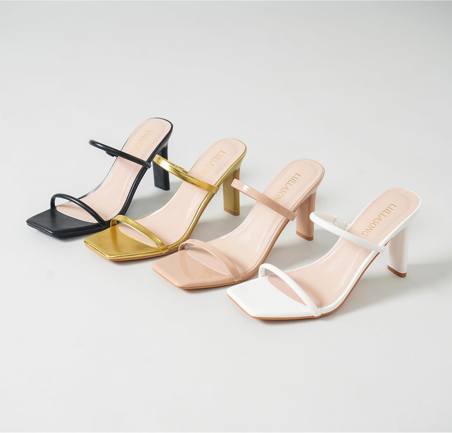 Women's Heels Sandals Block Chunky Mid Heels Slip On Slides 3.5 Inch Heeled Square Open Toe Sandals for Women - Image 8