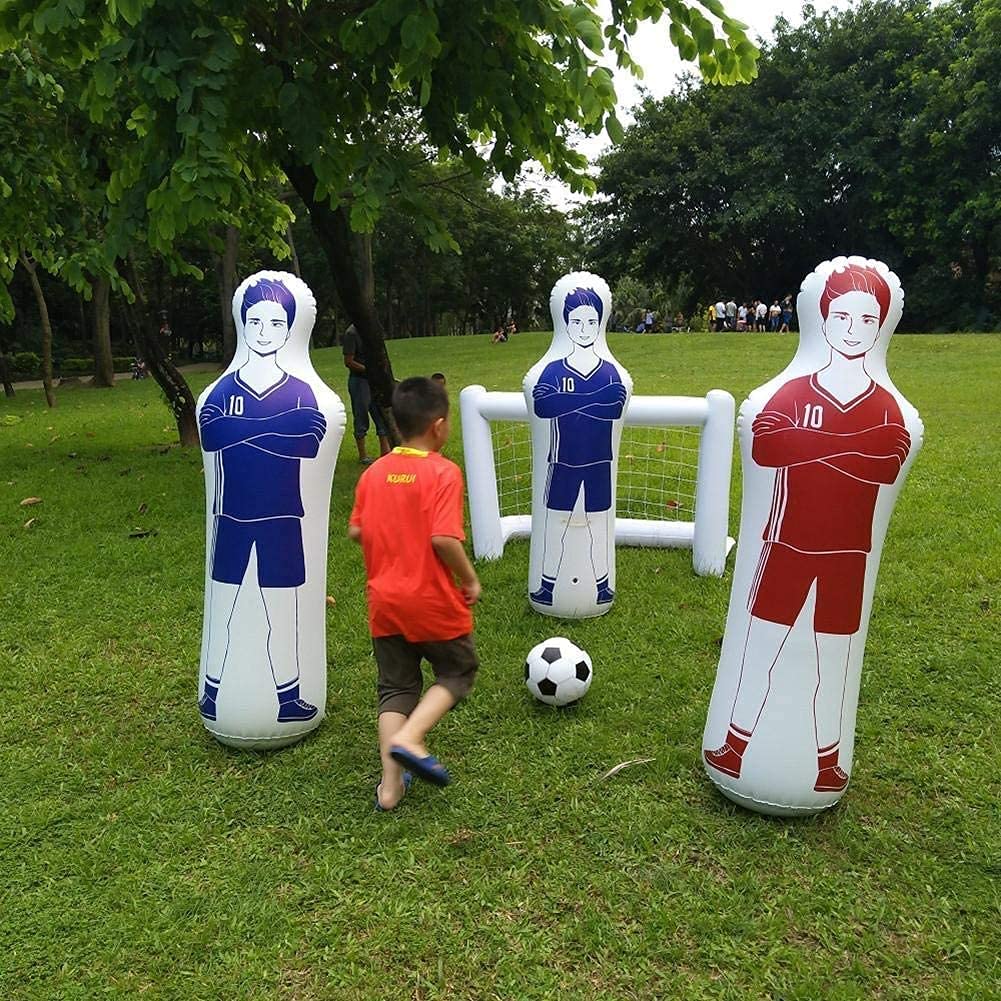 1.6m Gonflable Football Formation Objectif Gardien, Stand Tumbler PVC De Football Gonflable Mannequin De Formation, pour la Pratique du Football et Dribble Mur Passant Exercices (Bleu)