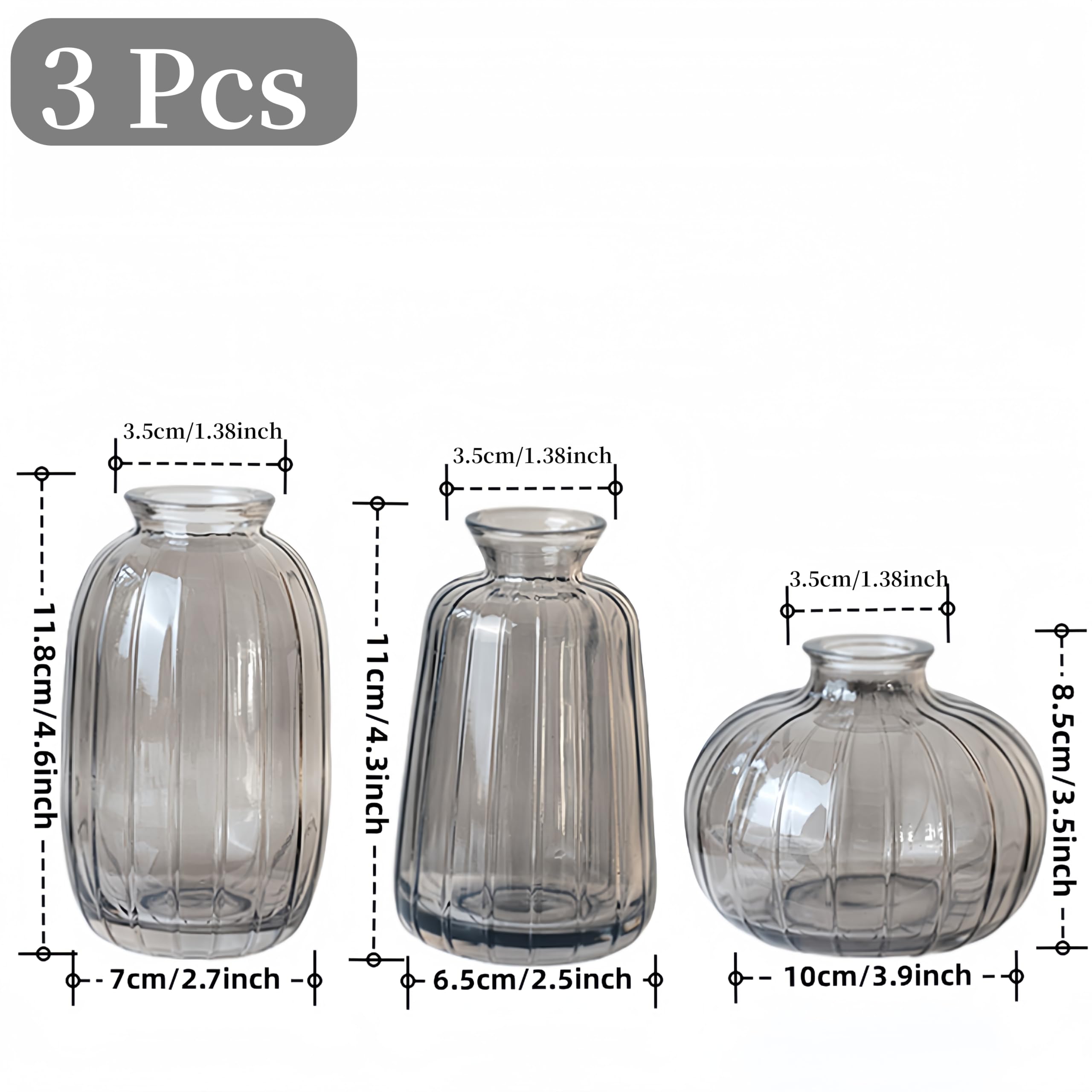 MEETOZ Glass Bud Vase Set of 3- Small Vases for Flowers Home Table Flower Decor, for Office or Wedding Events - Image 2