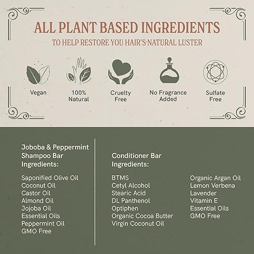 Miniatura 3 de J.R.LIGGET'S - Barra de acondicionador de fórmula de jojoba y menta + dos barras de champú, totalmente natural para limpieza del cabello, suave, sin
