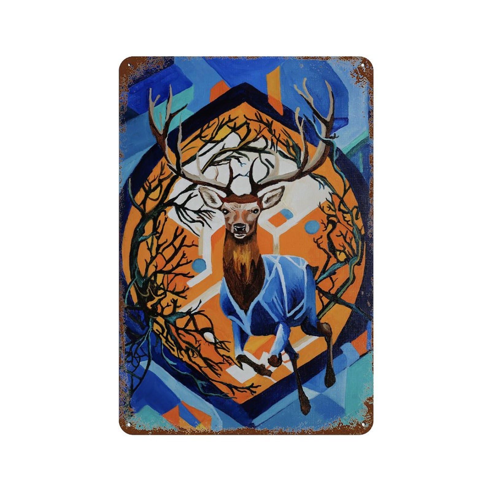 Rust Effect Stag Distressed Metal Wall Sign 11.8"x7.9", Farmhouse Wall Decor for Office, Studio And Wall Decor