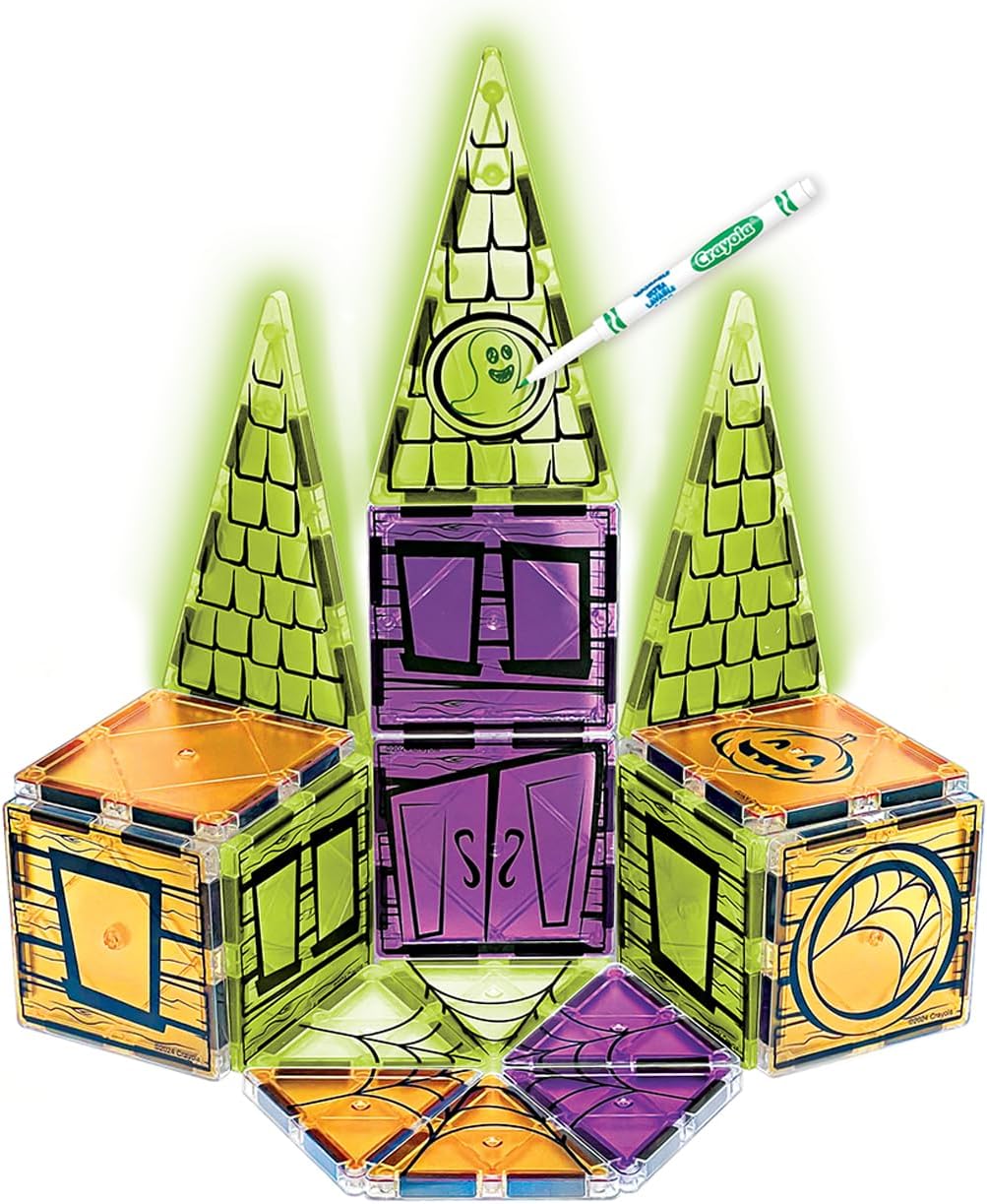 CreateOn Crayola Halloween Glow Doodle Magnetic Tiles Set, Building Set for Kids, STEM Toys for Boys and Girls Ages 3 and Up, 25-Piece Set