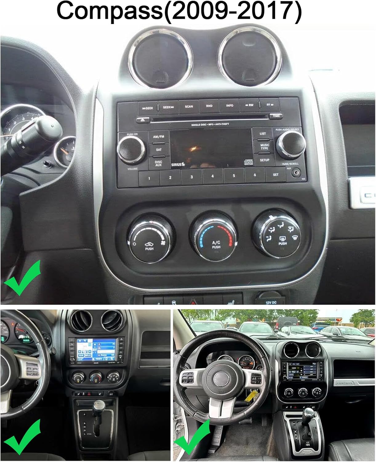 Surakey Car Radio Stereo for Jeep Compass 2009-2017, 7 inch Touch Screen Stereo, 2G+64G Android 13 Head Unit w/Apple Carplay & Android Auto/GPS/Sat Nav/WiFi/Bluetooth/MirrorLink/Backup Camera+MIC