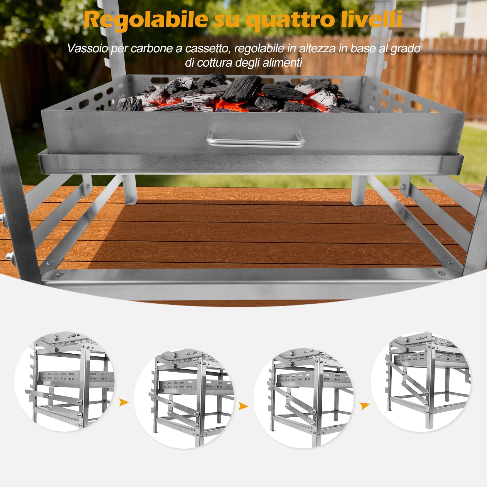 Ergocar Barbecue a Carbonella - Multifunzionale Da Esterno Portatile Ruotabile Con Vassoio a 4 Livelli Regolabile In Altezza Ideale Per Affumicare All'Aperto, Picnic, Campeggio e Barbecue