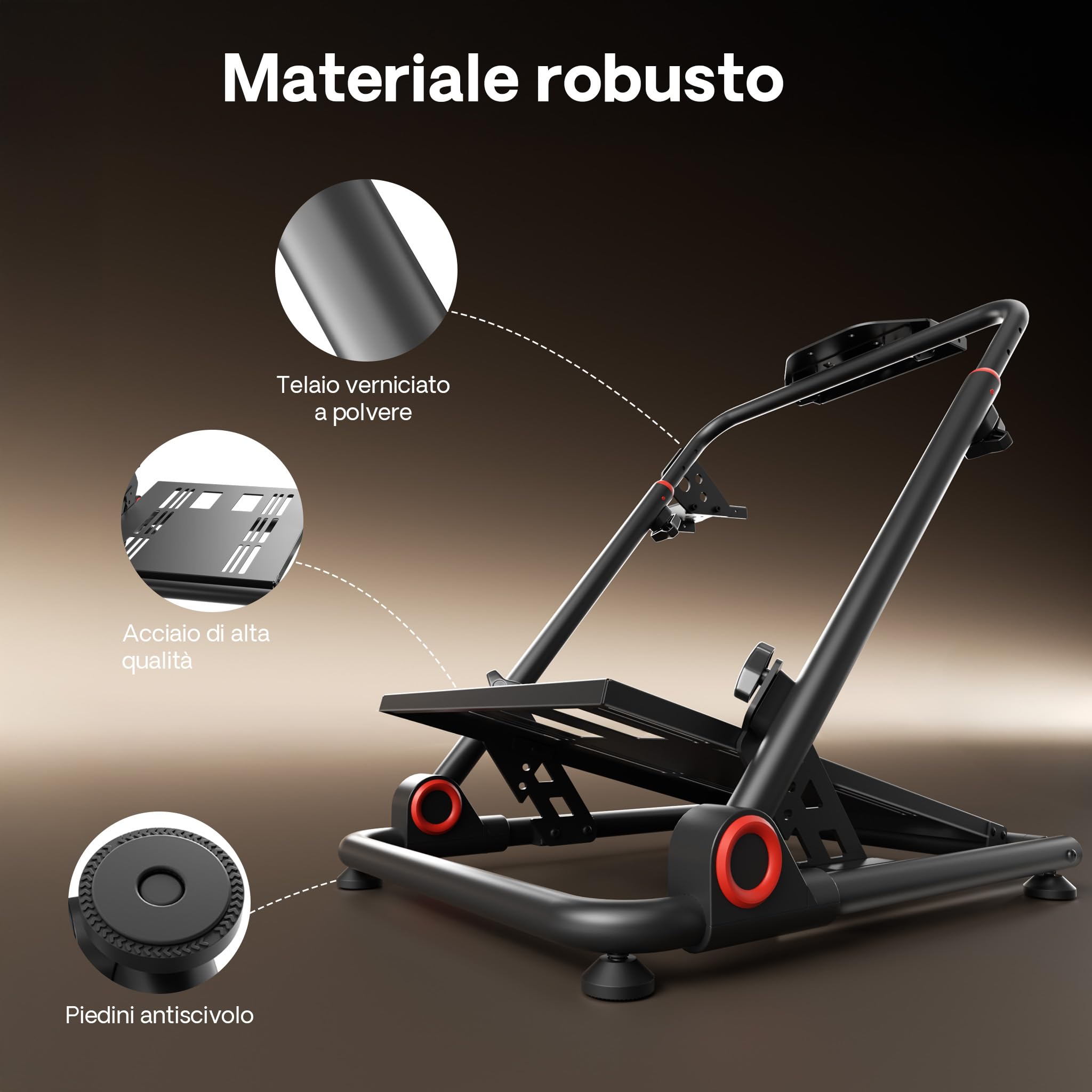 Wiltec Supporto per volante e pedaliera, 68 x 82 x 83 cm, postazione volante richiudibile per sim racing, fissaggi per volante, leva del cambio e pedali