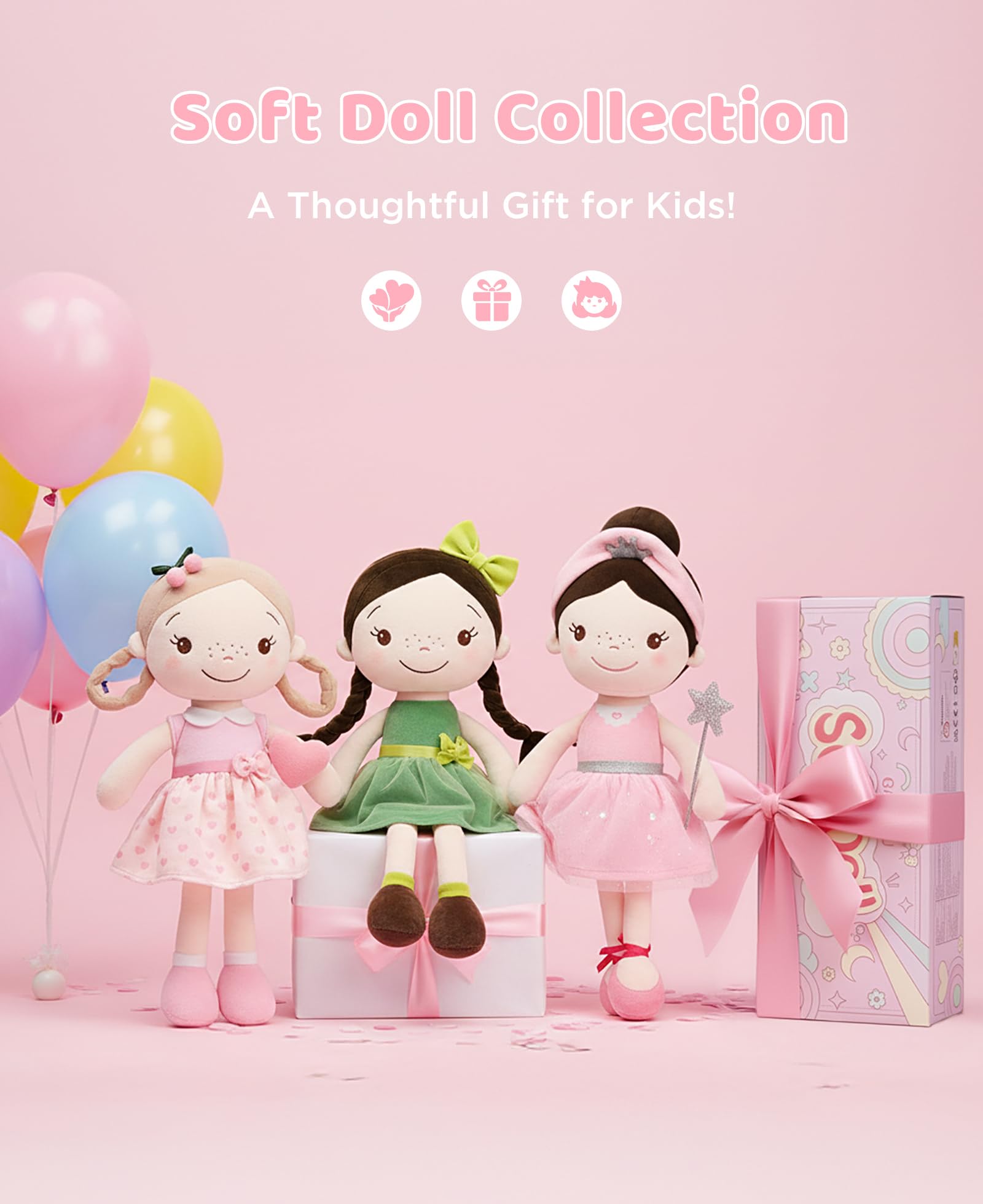 GAGAKU Bambola di stoffa morbida 40 cm Bambole angelo custode, regalo per battesimo per bambine, peluche portafortuna per bambini dai 3 ai 5 anni - Ragazza Ciliegia