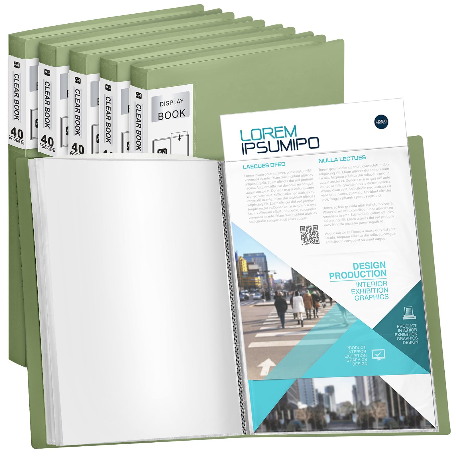 Marspark 6 Pcs Binder with Plastic Sleeves 40 Pocket Art Portfolio Presentation Book Binder Large 8.5 x 11 Inch Art Portfolio Folder with Clear Sheet Protector Display 80 Page (Sage Green)