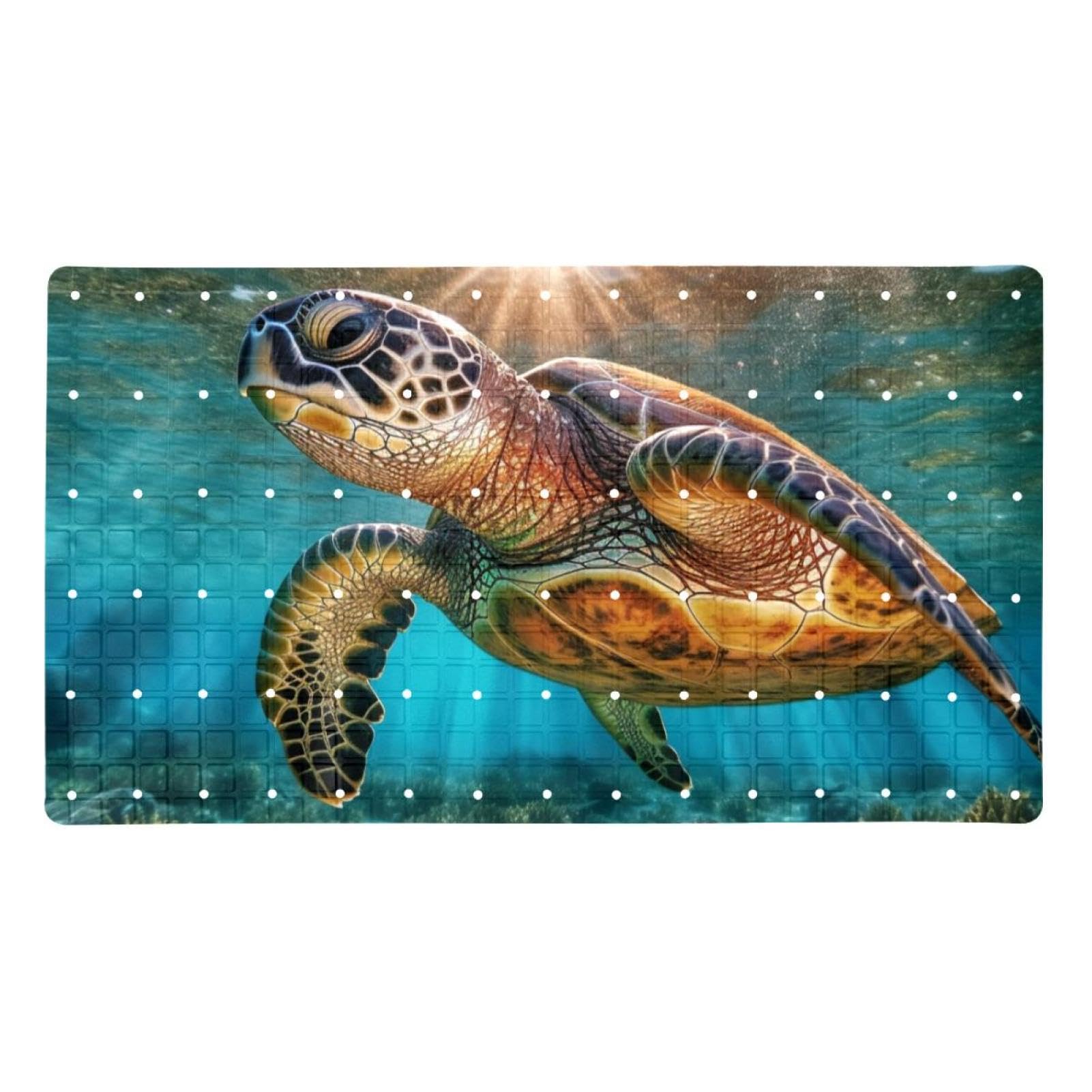 Tapis de bain de qualité supérieure - Antidérapant, facile à nettoyer et sans danger pour toute la famille - Motif tortue de mer