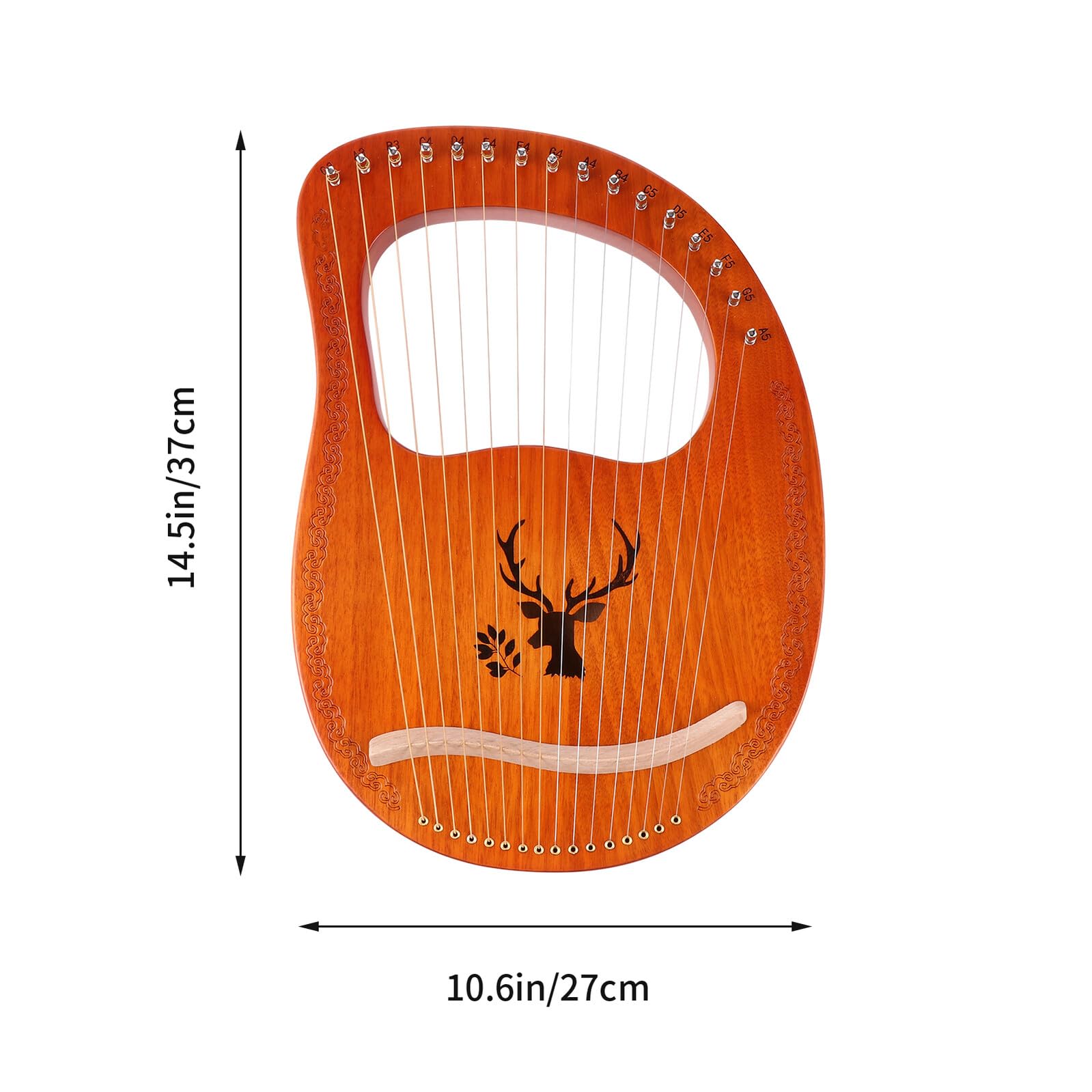 SUPVOX Arpa Lira Portatile a 16 Corde in Legno Massello Corde Metalliche Resistenti per Principianti e Appassionati Strumento Musicale Bordi Arrotondati e Pannello Decorativo a Renna