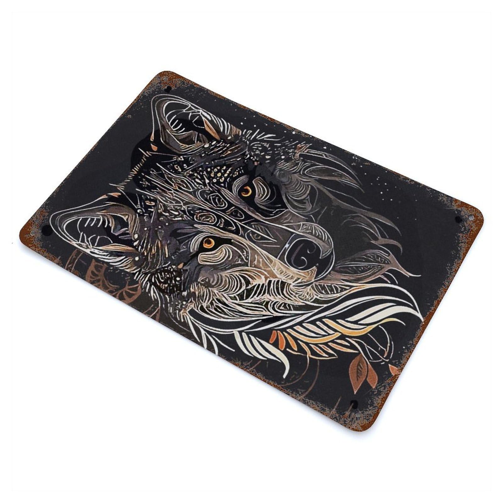 Vintage Rust Metal Sign Wolf Art 2 11.8"x7.9", Shabby Chic Decor for Cafe, Home Bar And Lounge Decor