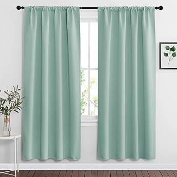 RYB HOME Room Darkening Curtains with Rod Pocket Design, Room Darkening Heat & Draft Block Window Drapes Privacy Backdrops for Home Office, W42 x L84 inch, 2 Panel, Aqua