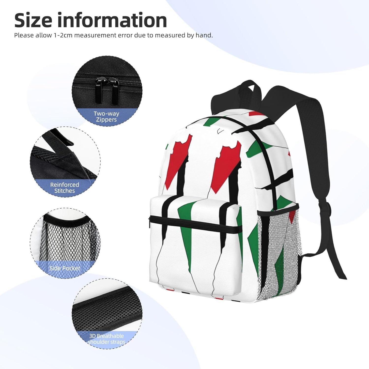 Palestine Flag Map Backpack Large Sports Bag, Best for Basketball, Soccer, Volleyball, Swim, Gym, Travel