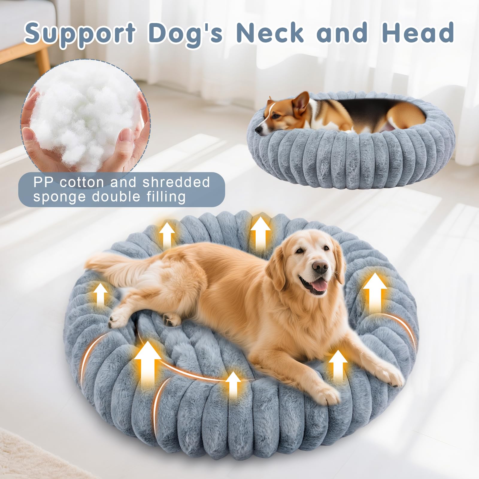 Qoosea Cuccia per Cani Morbida con Peluche Lungo, Lavabile Cuccia Cane Interno con Fondo Antiscivolo, Caldo Cuccetta per Cani e Gatti da Kennel, Addensamento Tappetino Letto Grigio 60cm