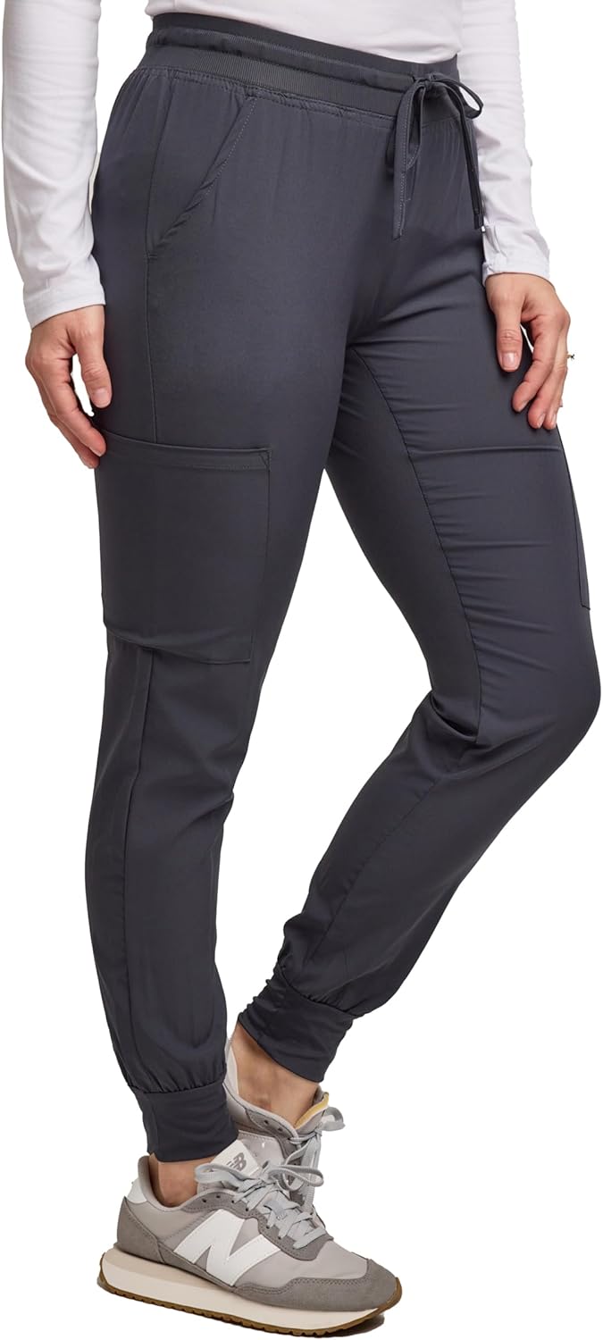 Green Town Scrubs for Women - Jogger Scrub Pant with Glitter, Yoga Waistband, 4 Pockets, Stretch Fabric, Easy Care