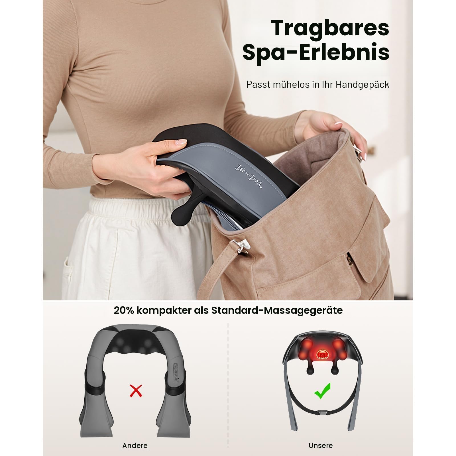 BOB AND BRAD 4D Shiatsu Nackenmassagegerät mit Wärme, Kabelloses & Elektrisch Massagegerät für Nacken, Schultern, 2 Massage- & Temperatur-Stufen, Das Perfekte Geschenk für Männer Frauen