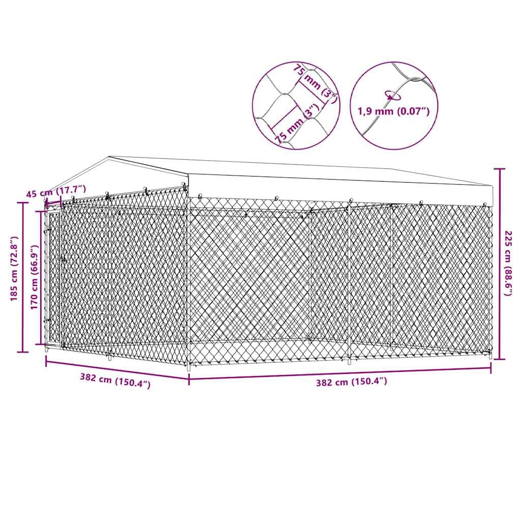 vidaXL Perrera de Exterior con Techo 3,8x3,8x2,4 m
