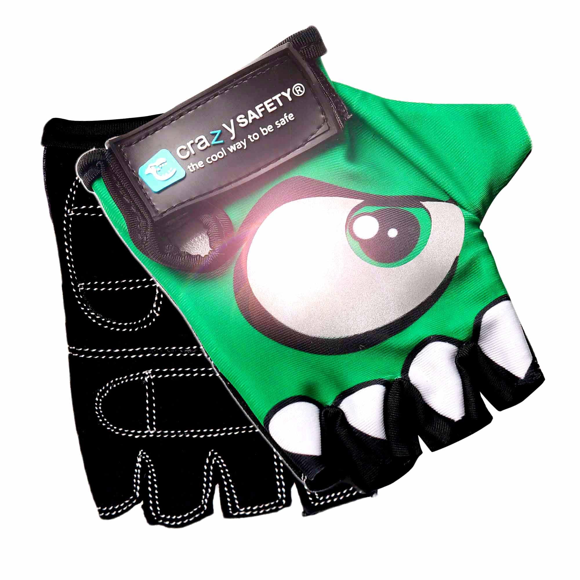 Crazy Safety - Guantes de ciclismo para niños, color negro, con ojos reflectantes y palmas acolchadas, talla S, ideal para ciclismo, patinete y actividades al aire libre