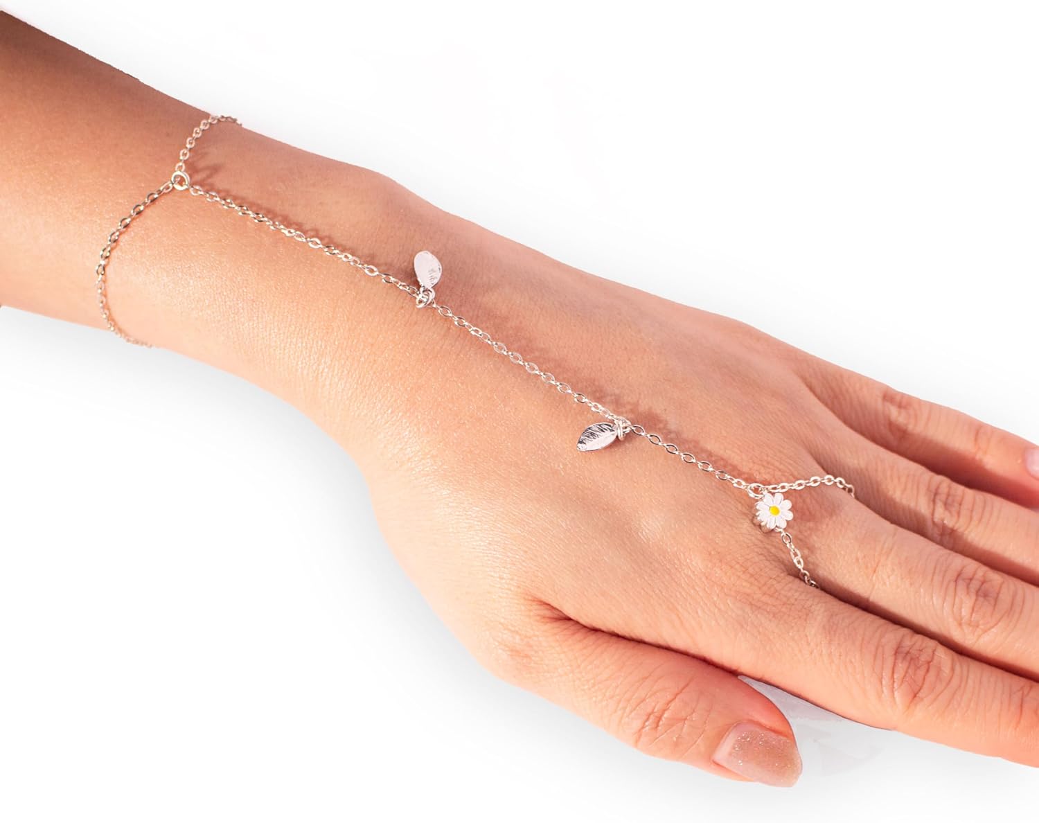 Heart Syndrome Chic Sterling Silver Daisy Ring Bracelet 925 Silver Link Chain, Elegant and Timeless Perfect jewelry for Her