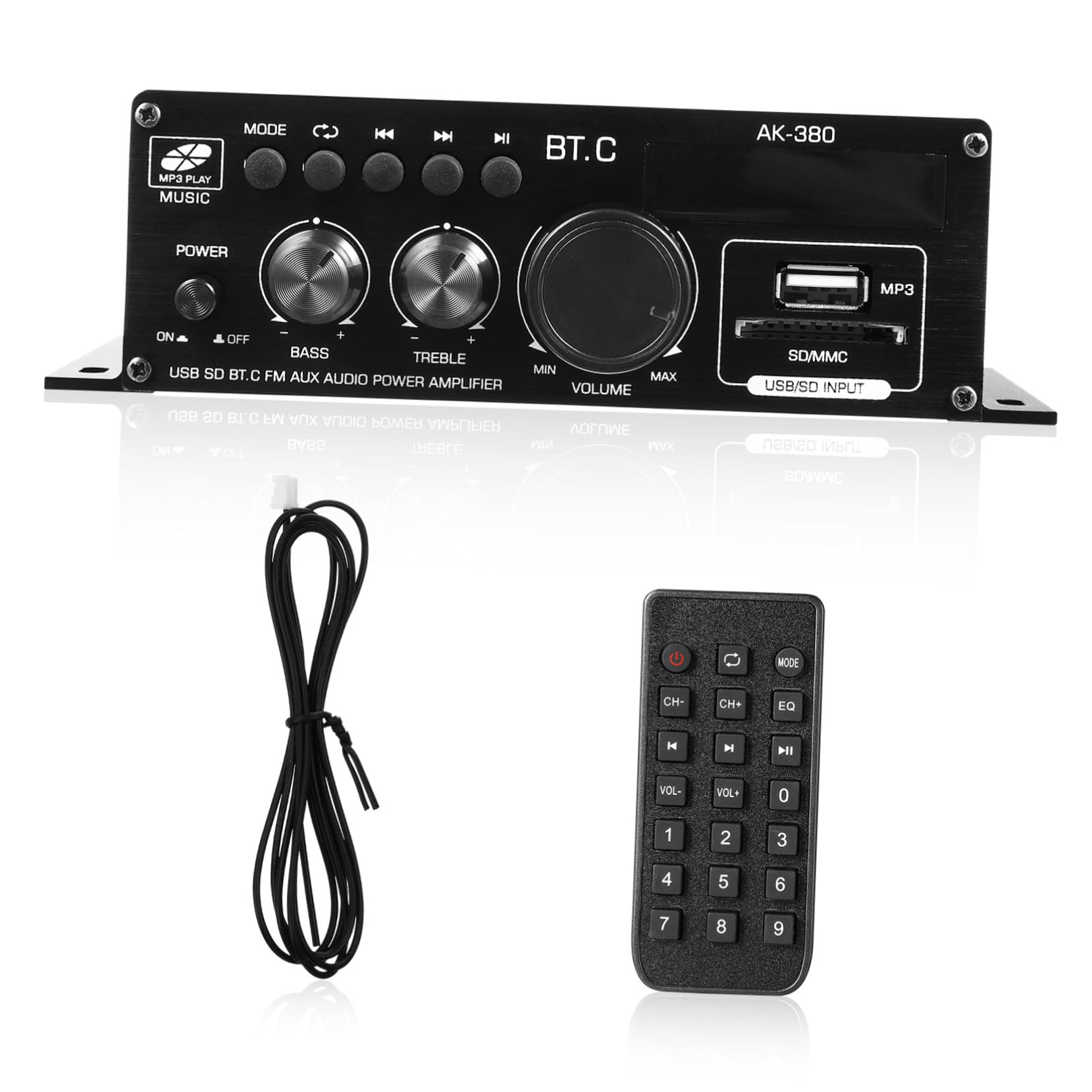 Amplificador De Audio para Altavoces 12v Control Remoto para Hogar y Coche, Estéreo Inalámbrico De Aleación De Aluminio, Compacto y Duradero, Color Negro
