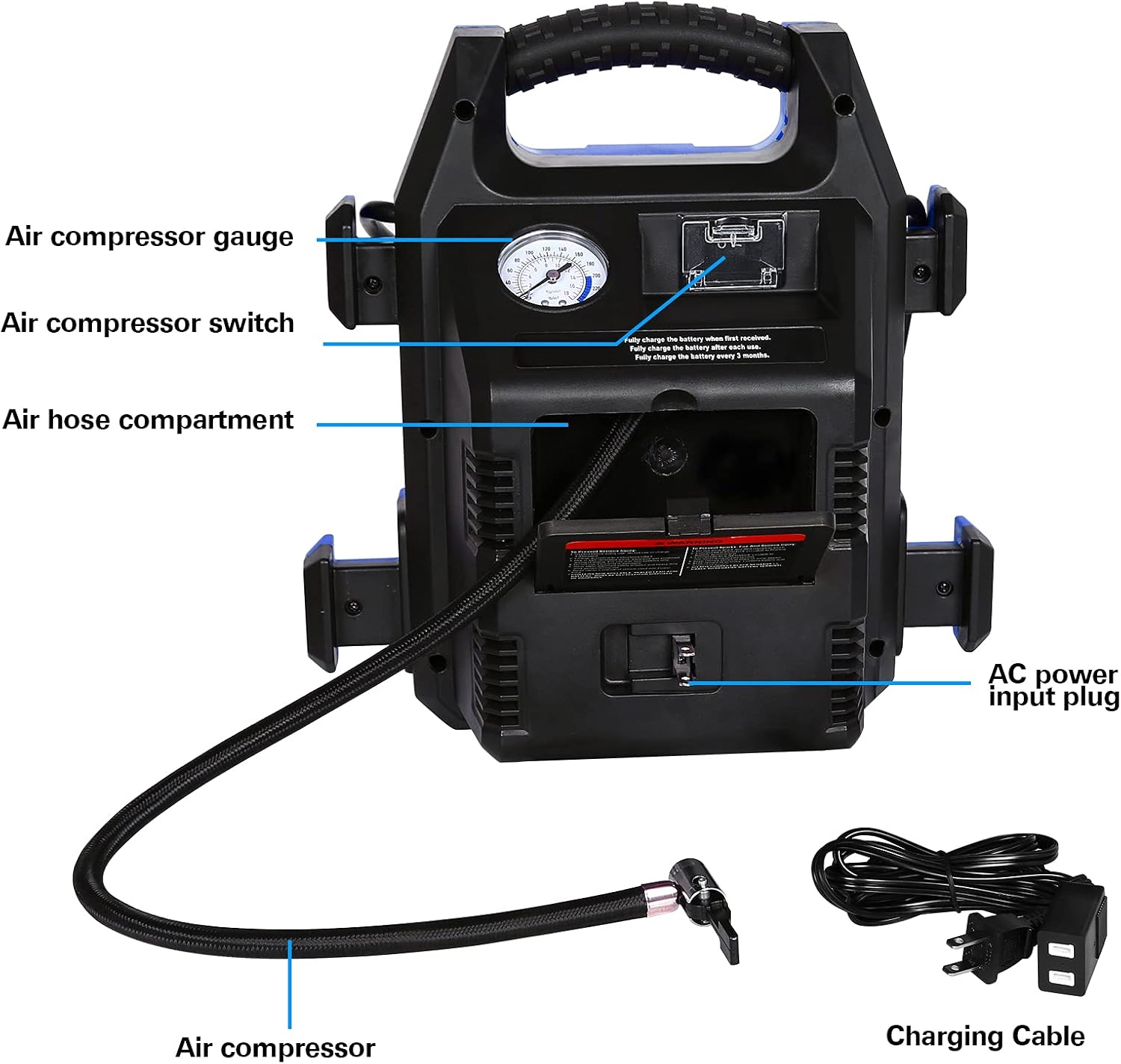 BILT HARD Portable Power Station Jump Starter, 900 Peak/400 Instant Amps, 150 PSI Air Compressor, USB Port, DC Outlet, Work Light