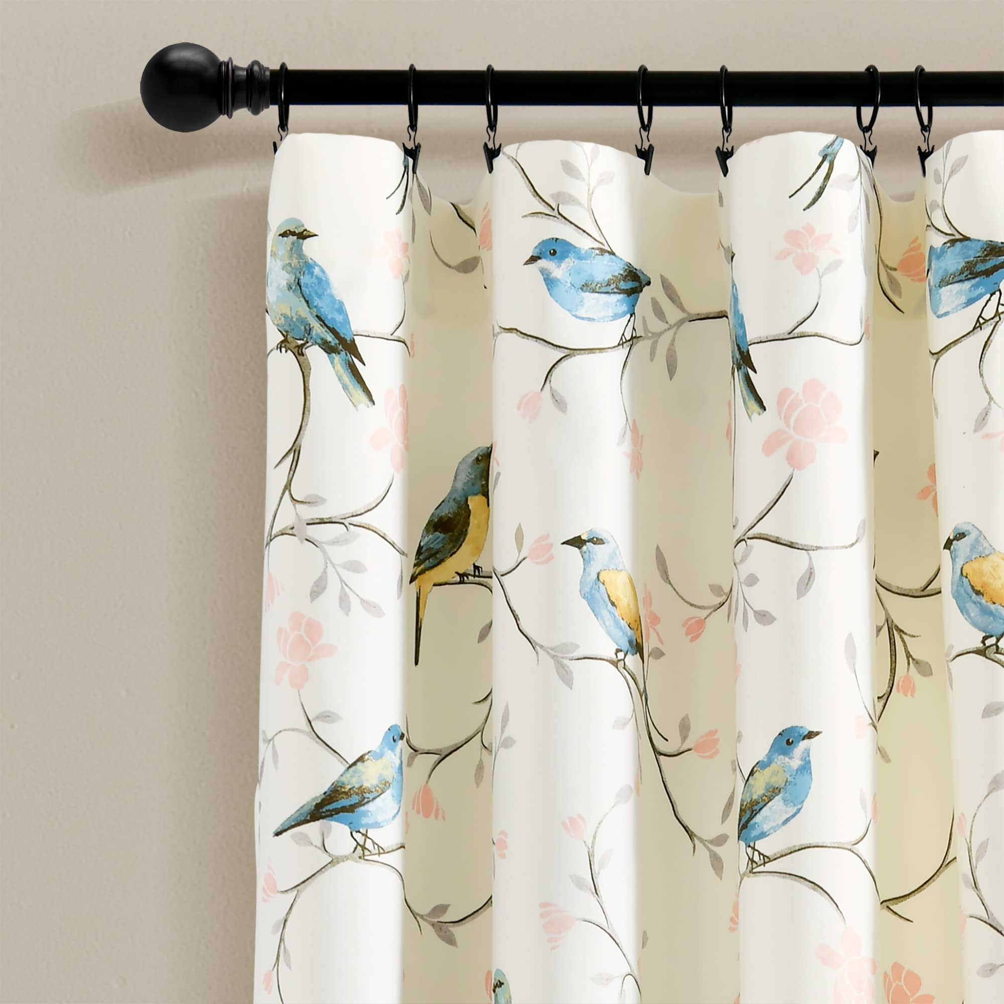 Rideaux Lush Decor Rowley à Motif Oiseaux - 132x213 Cm, Filtrant Lumière, Jaune Et Gris, Pour Chambre Salon