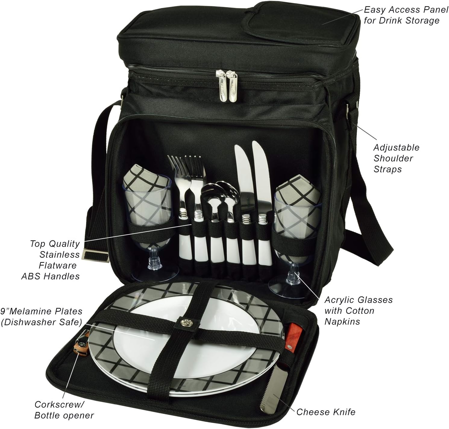 Picnic at Ascot Original Insulated Picnic Basket/Cooler Equipped with Service for 2- Designed, Assembled & Quality Approved in the USA