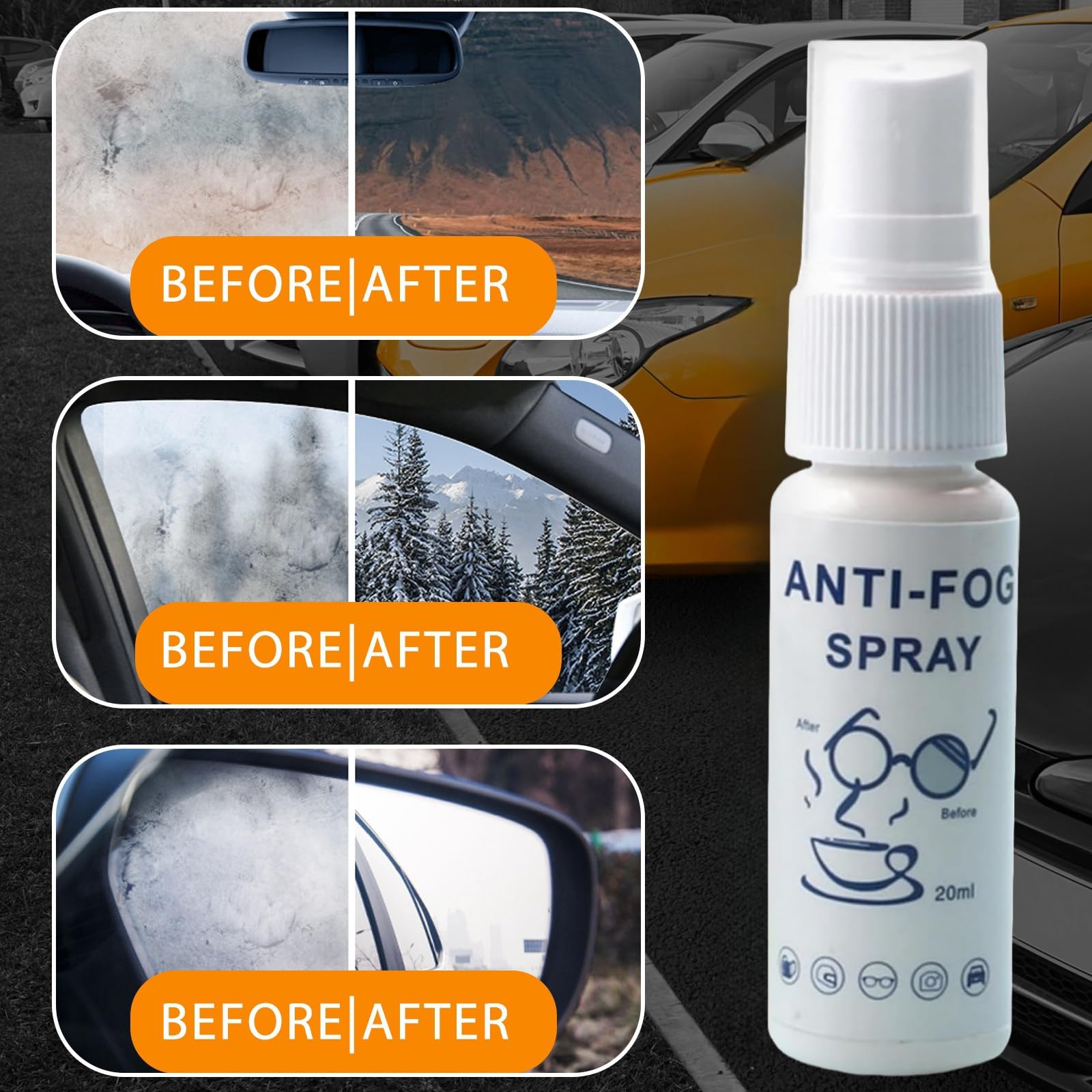 HIVETZ Spray antivaho de 20 ml para gafas, espray antivaho para gafas, spray antivaho para gafas, spray antivaho portátil, espray antivaho para coche, eficaz y antivaho para coche