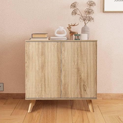 Accent Storage Cabinet, Modern Accent Buffet Cabinet with Adjustable Shelves, Freestanding Sideboard with Double Doors, Accent Cabinet with 2 Doors for Hallway Entryway Living Room (Natural)