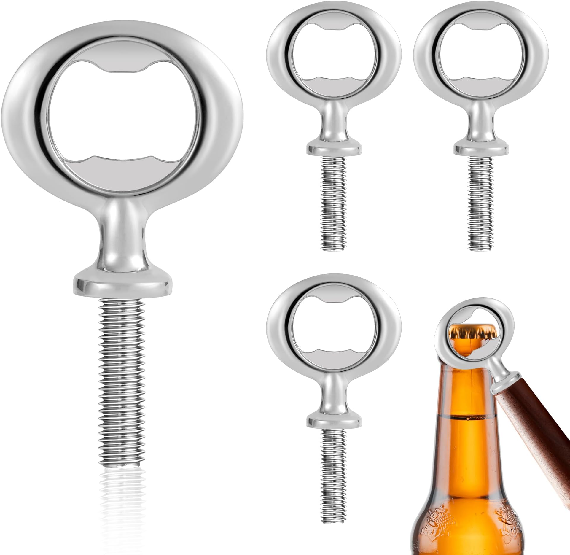 Pack of 4 Bottle Opener Blanks Metal Thread Beer Opener, Stainless Steel Insert Kits Beer Bottle Opener, Bottle Opener Blank Wood Bottle Cap Opener Beer Corkscrew for Home Pub Outdoor