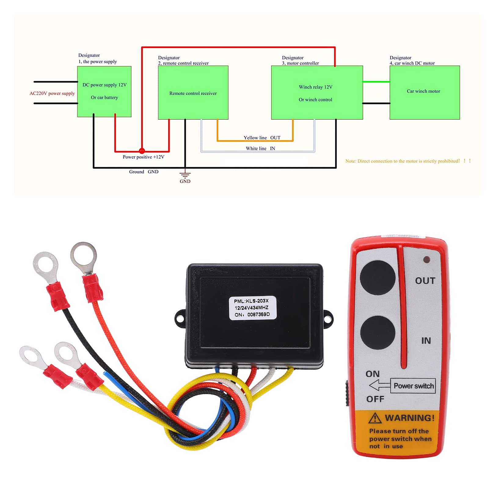 Kit Telecomando Verricello Wireless, Kit Interruttore Telecomando Wireless Verricello Universale con Ricevitore 12V 24V per Camion ATV SUV (Rosso)