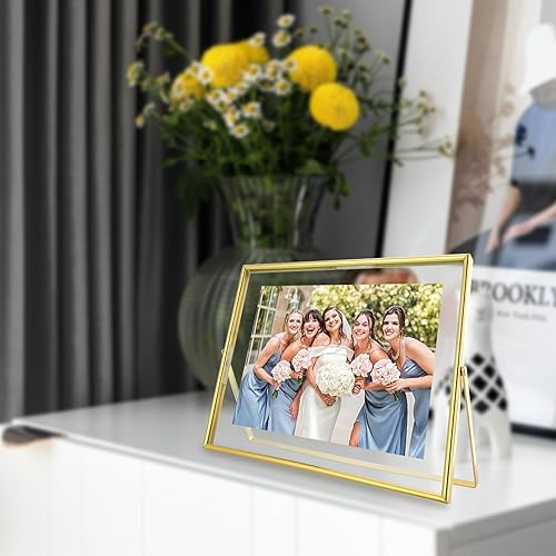 Miniatura 5 de Marco flotante dorado, 8 x 10 pulgadas, horizontal, para fotos de 7 x 9, 6 x 8, 5 x 7, marco de fotos de estante de mesa, elegante para Navidad,